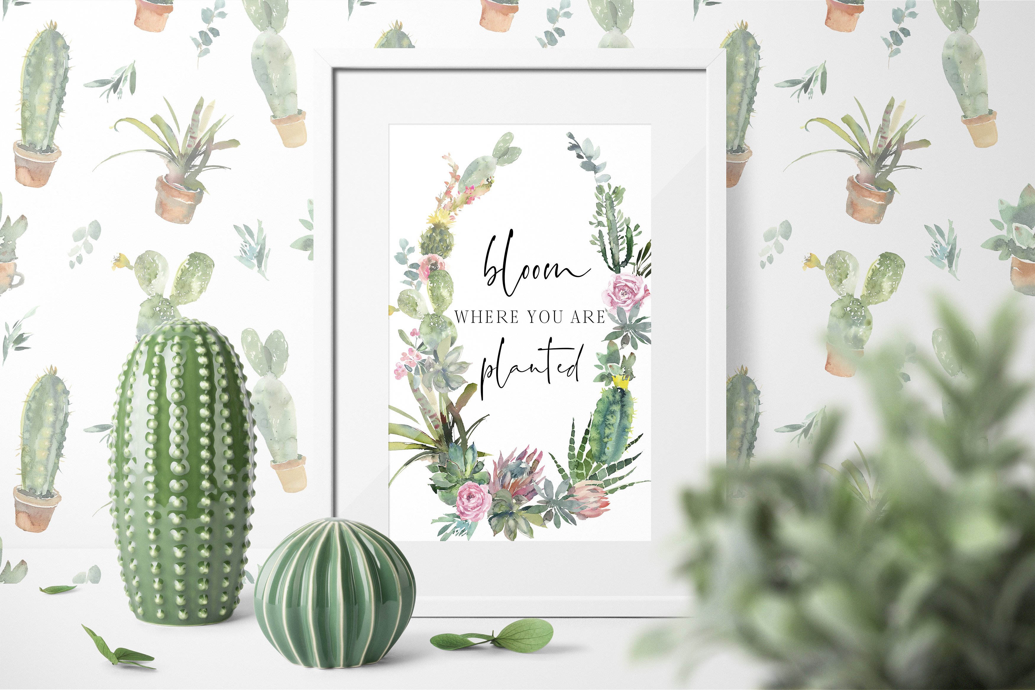 漂亮的手绘仙人掌多肉花卉PNG剪贴画集 Beautiful Hand-Painted Cactus Succulent Flower PNG Clip Art Set_img_2