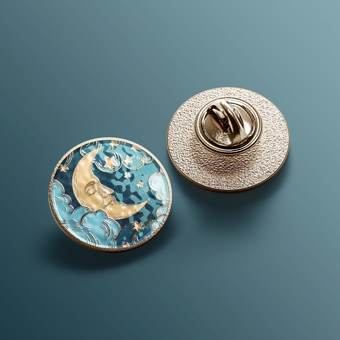 5个圆形的珐琅针胸牌胸章样机套装 5 Round Enamel Pin Mockups Set_img_2
