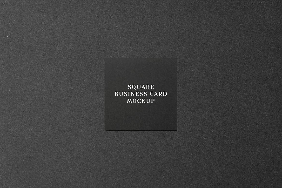 黑色的办公文具方形名片样机 Square Business Card Mockup - Black Edition_img_2