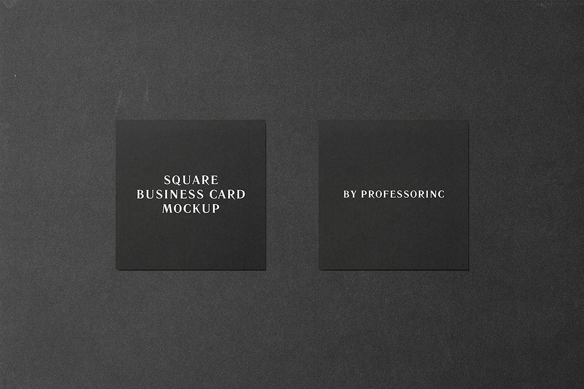 黑色的办公文具方形名片样机 Square Business Card Mockup - Black Edition_img_2