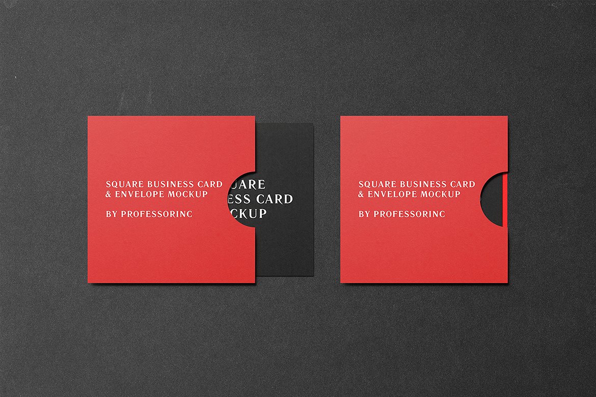 黑色的办公文具方形名片样机 Square Business Card Mockup - Black Edition_img_2