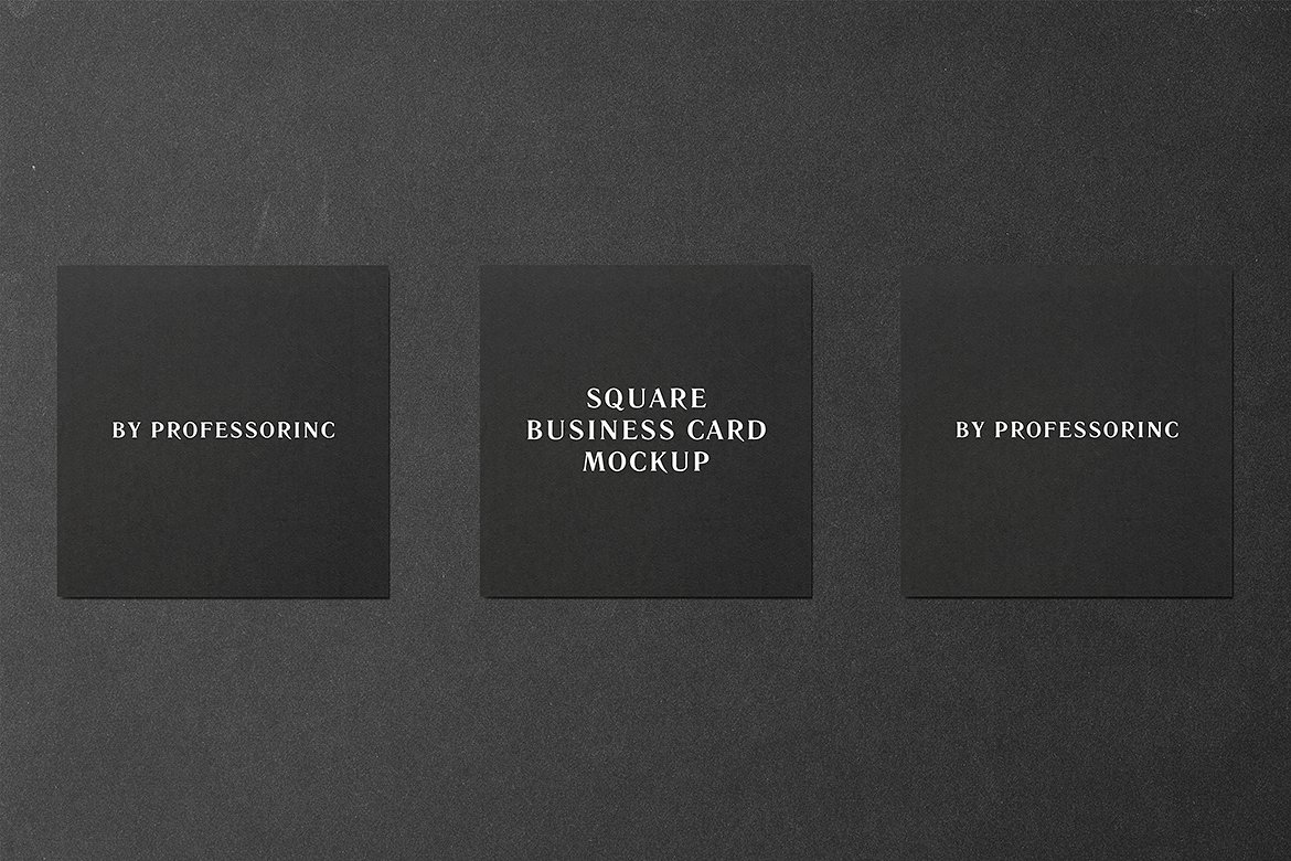 黑色的办公文具方形名片样机 Square Business Card Mockup - Black Edition_img_2