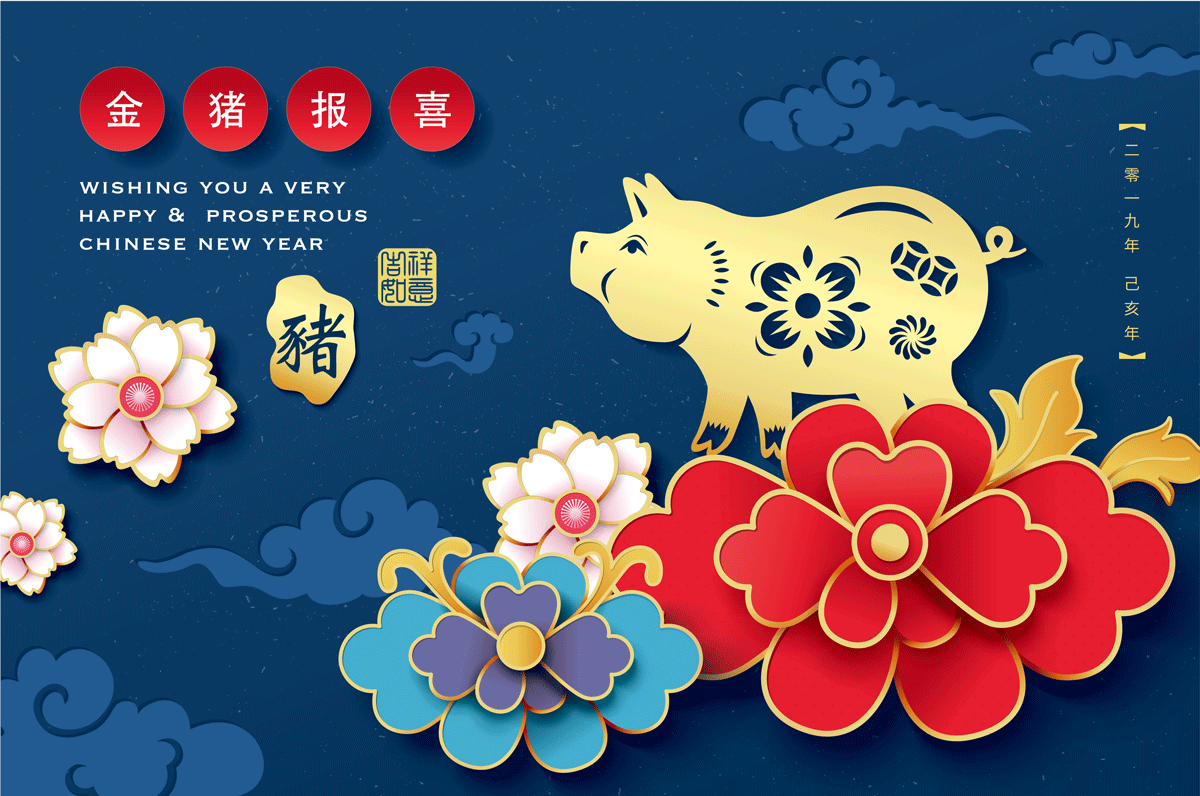 2019年猪年新年元旦海报红包EPS矢量素材 2019 Year of the Pig New Year