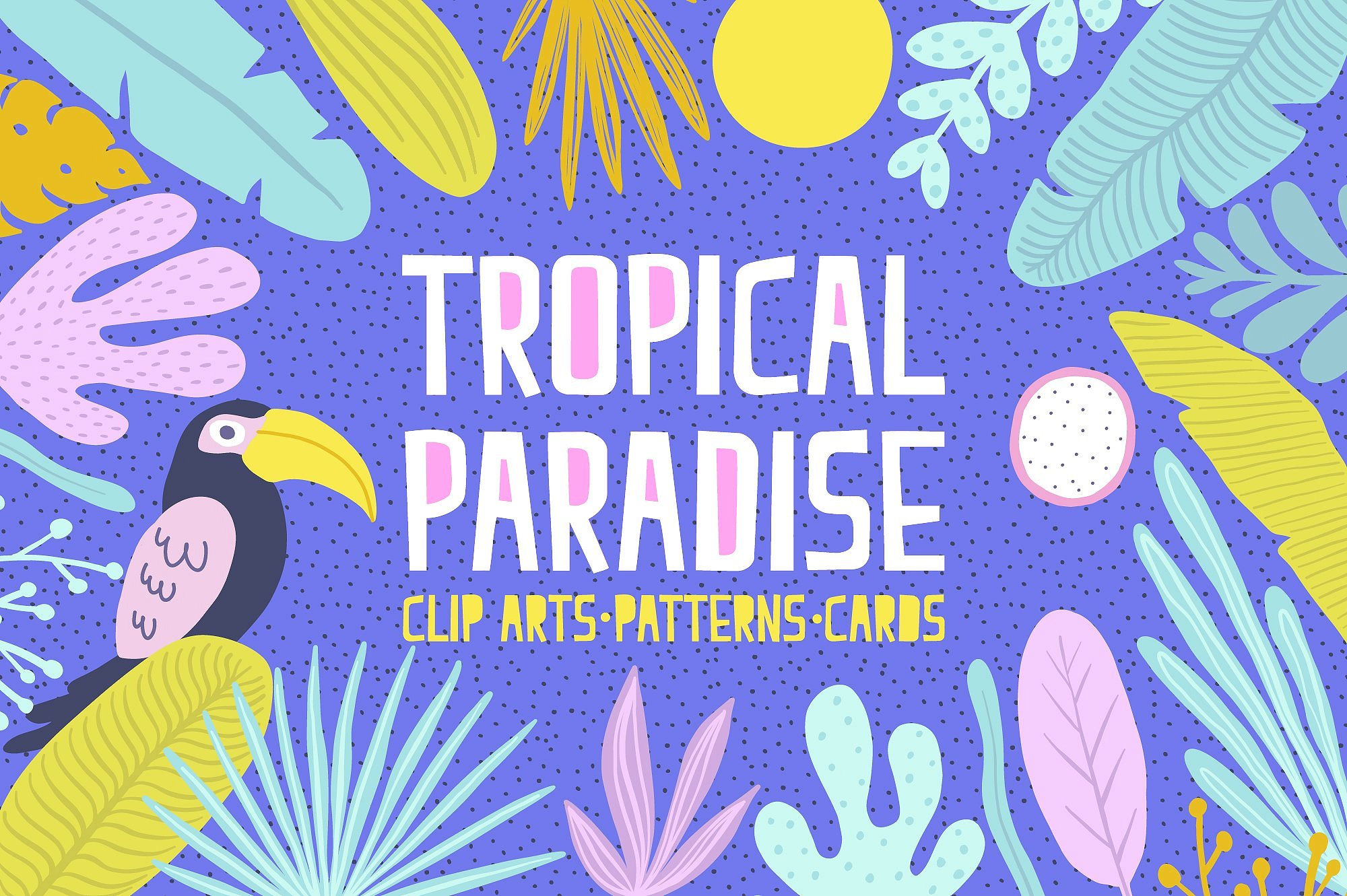 热带天堂夏季矢量动植物图案套装 Tropical Paradise Summer Vector Animal and Plant Pattern Set_img_2