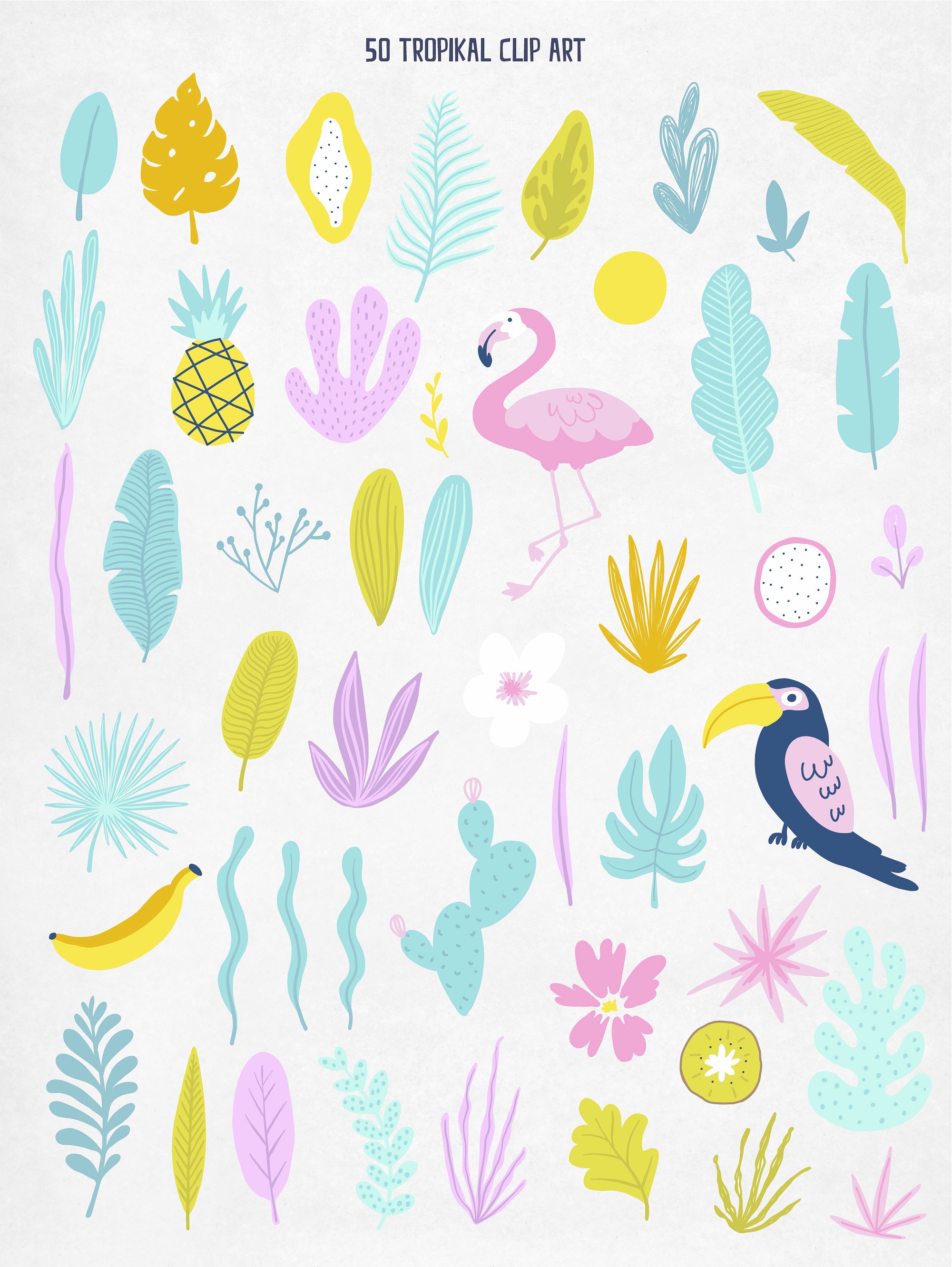 热带天堂夏季矢量动植物图案套装 Tropical Paradise Summer Vector Animal and Plant Pattern Set_img_2
