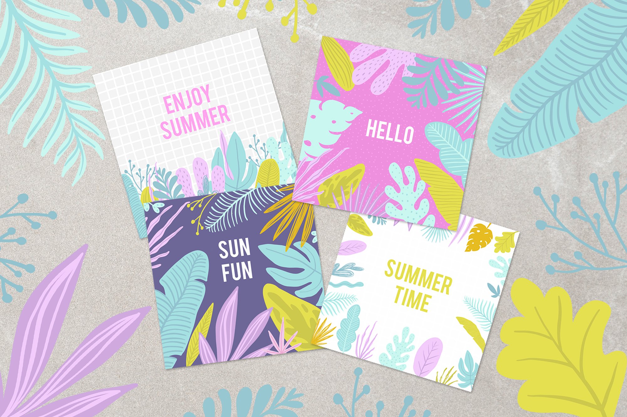 热带天堂夏季矢量动植物图案套装 Tropical Paradise Summer Vector Animal and Plant Pattern Set_img_2