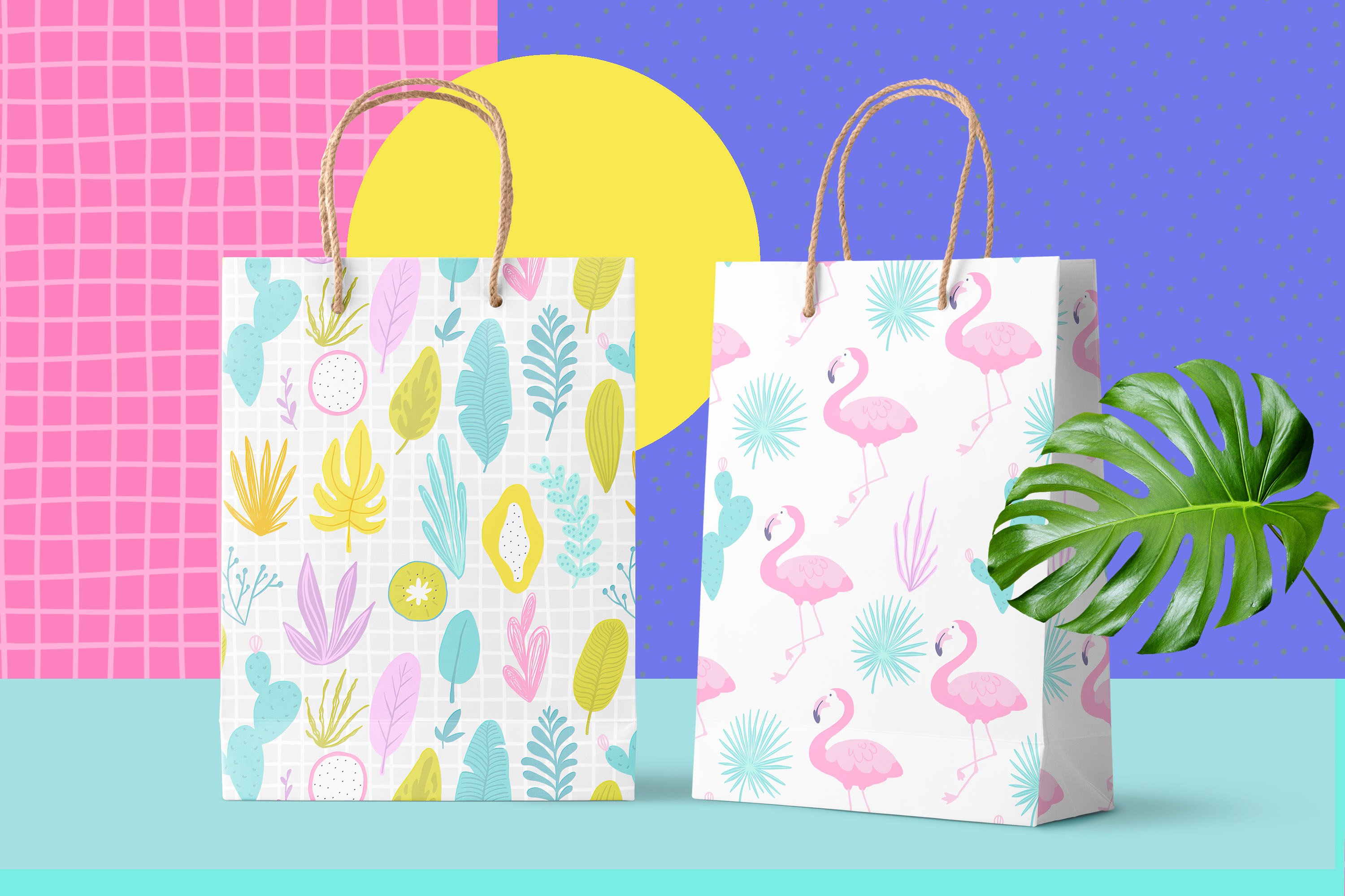 热带天堂夏季矢量动植物图案套装 Tropical Paradise Summer Vector Animal and Plant Pattern Set_img_2