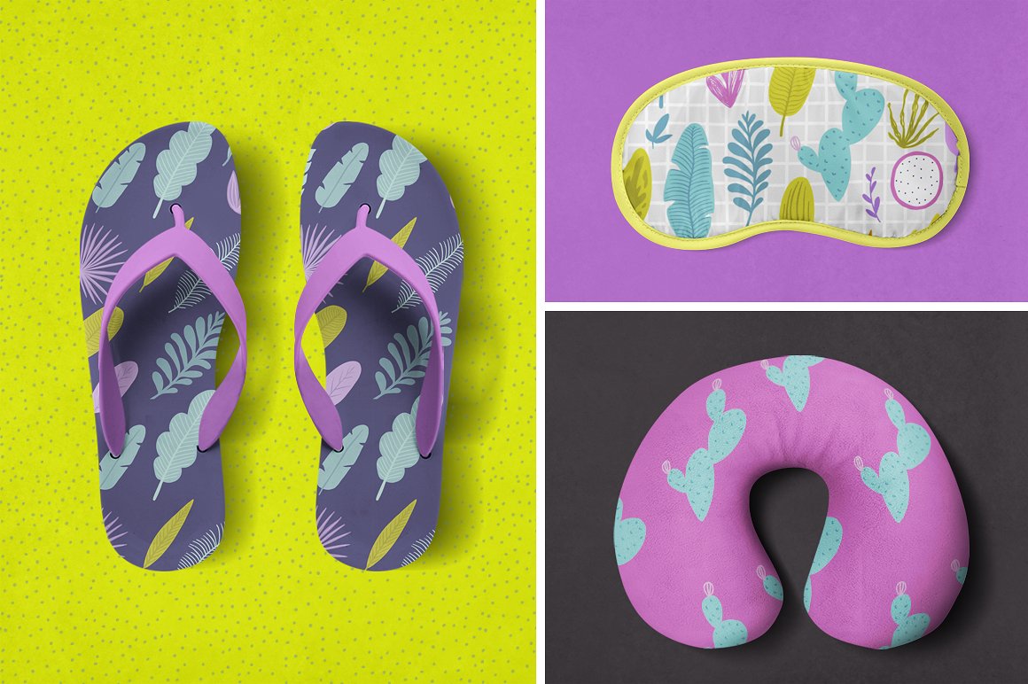 热带天堂夏季矢量动植物图案套装 Tropical Paradise Summer Vector Animal and Plant Pattern Set_img_2