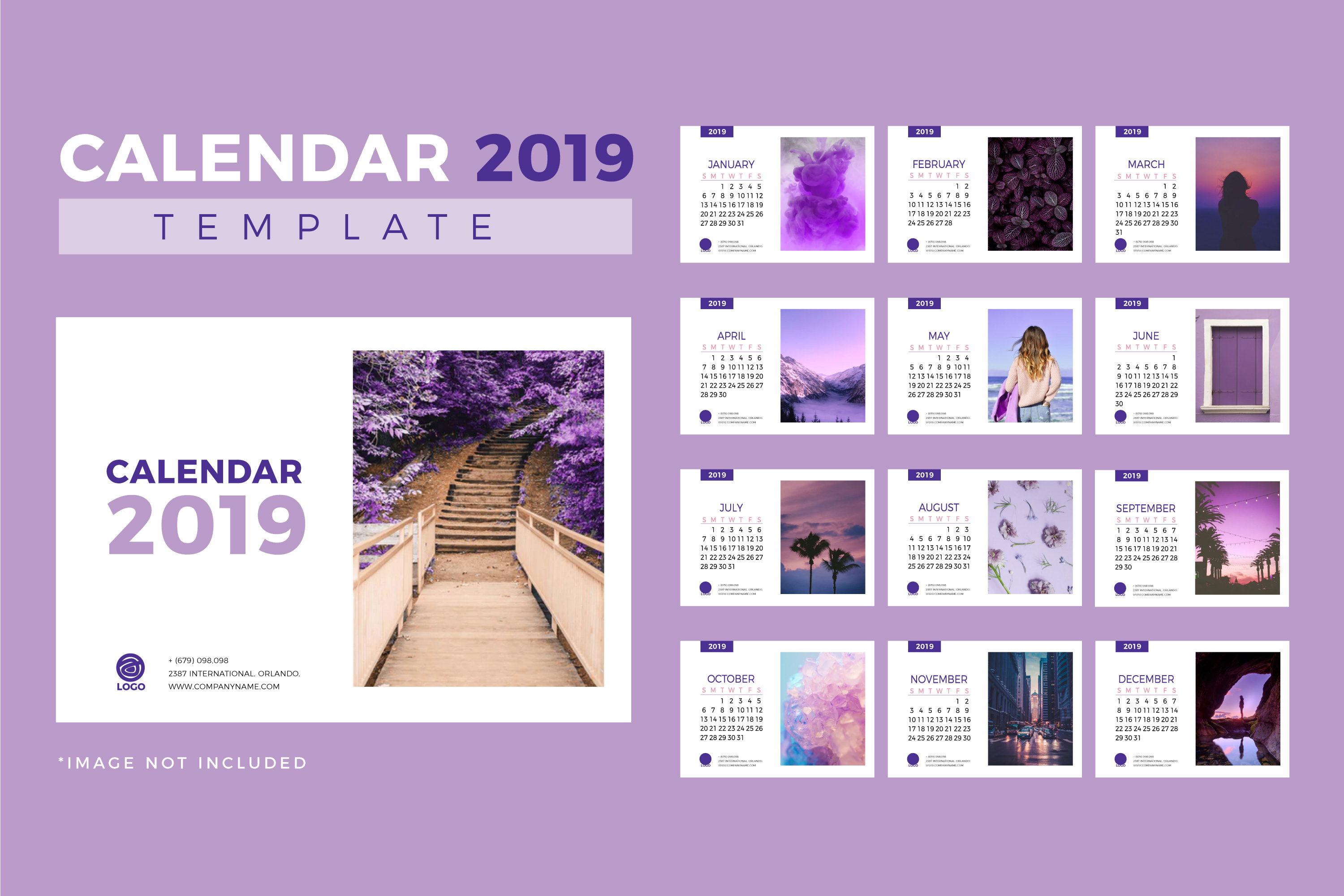 时尚简约的2019新年挂历日历矢量素材模板 Stylish Minimalist 2019 New Year Calendar Calendar Vector Material Template_img_2