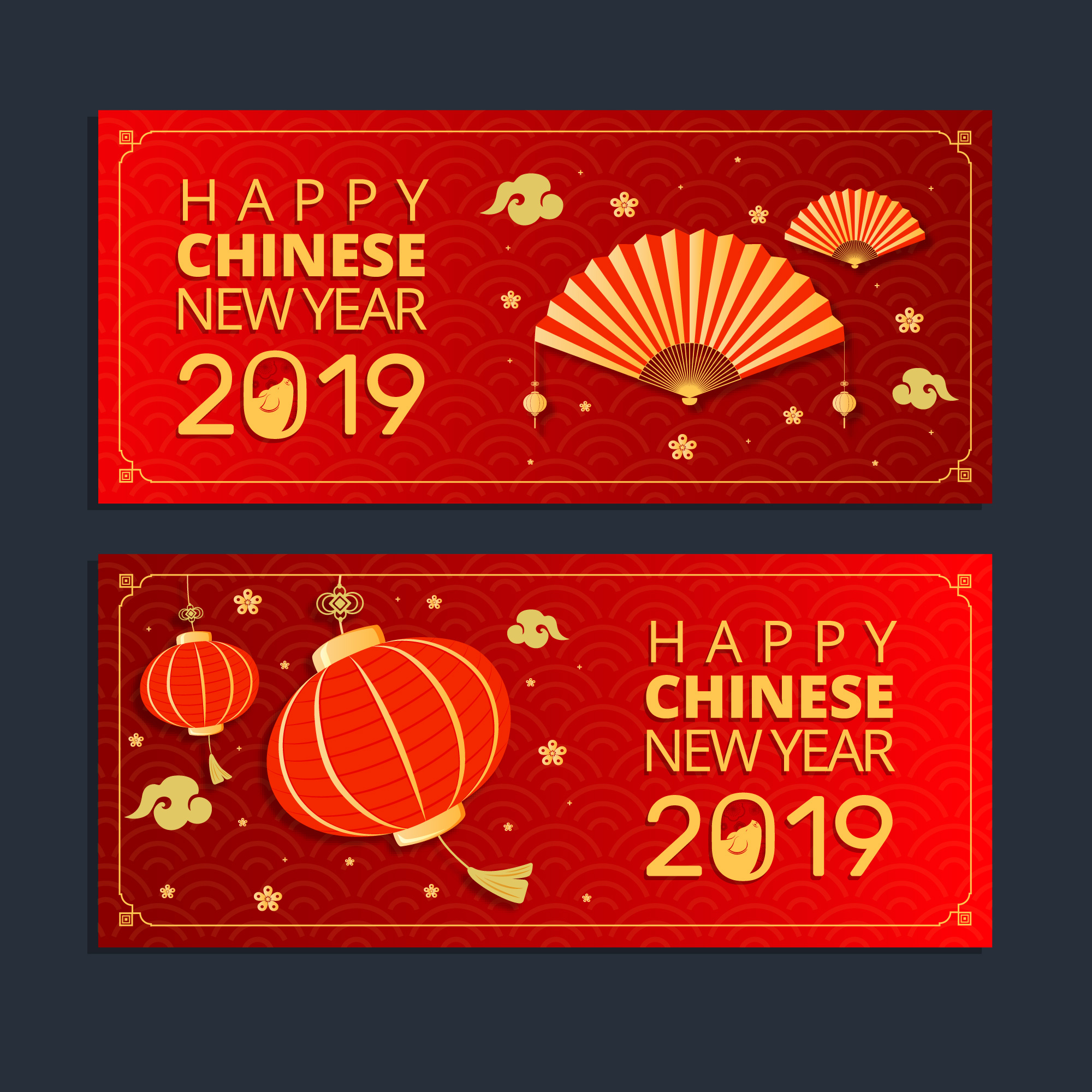 2019新年农历猪年贺卡矢量素材模板 2019 New Year Lunar Year Of The Pig Greeting Card Vector Material Template_img_2