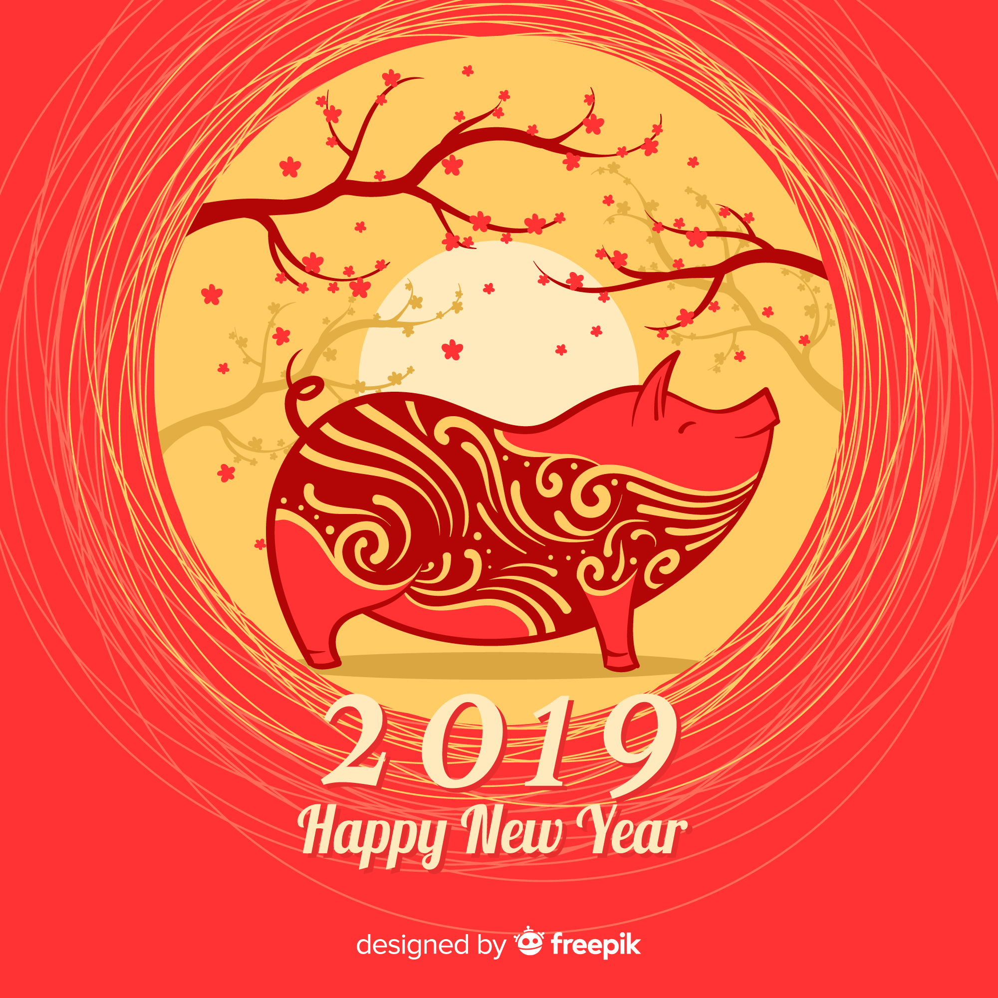 猪年（己亥年）矢量创意图形矢量素材模板 Pig Year (Hai Haiian) Vector Creative Graphic Vector Material Template [EPS]_img_2