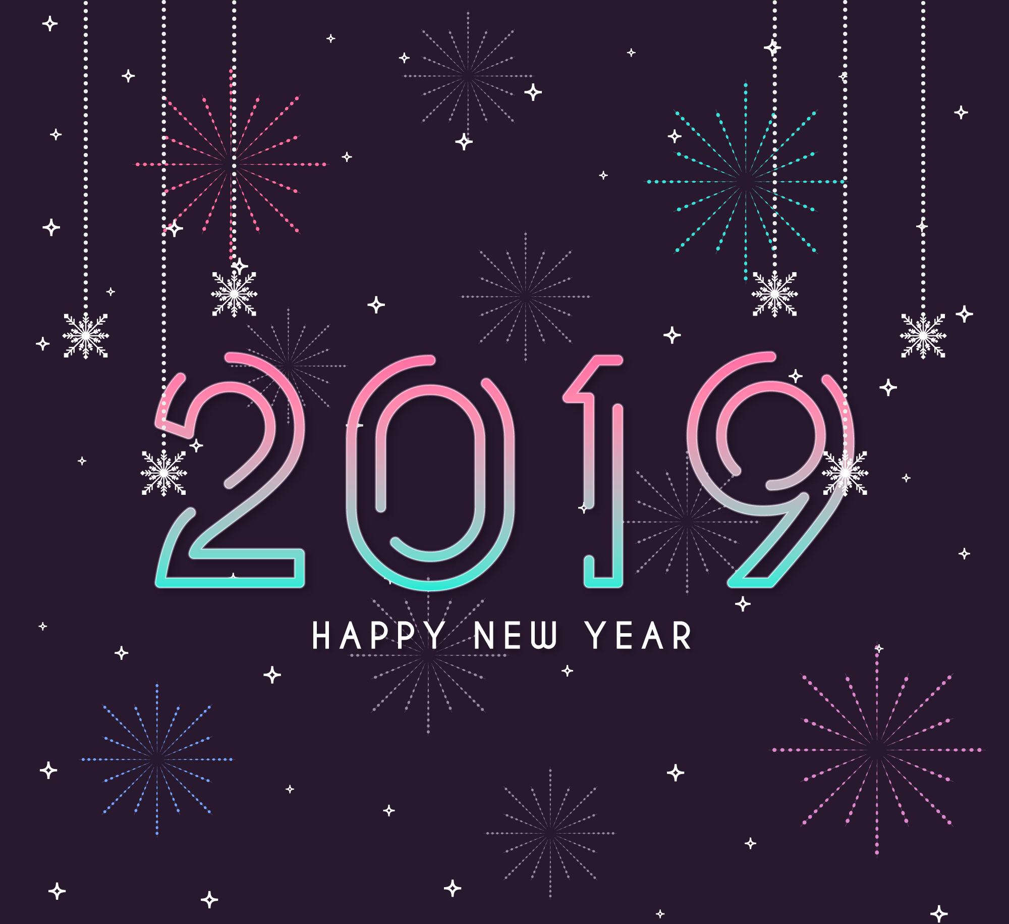 新年快乐创意2019时尚字体矢量素材 Happy New Year 2019 Stylish Text Design_img_2