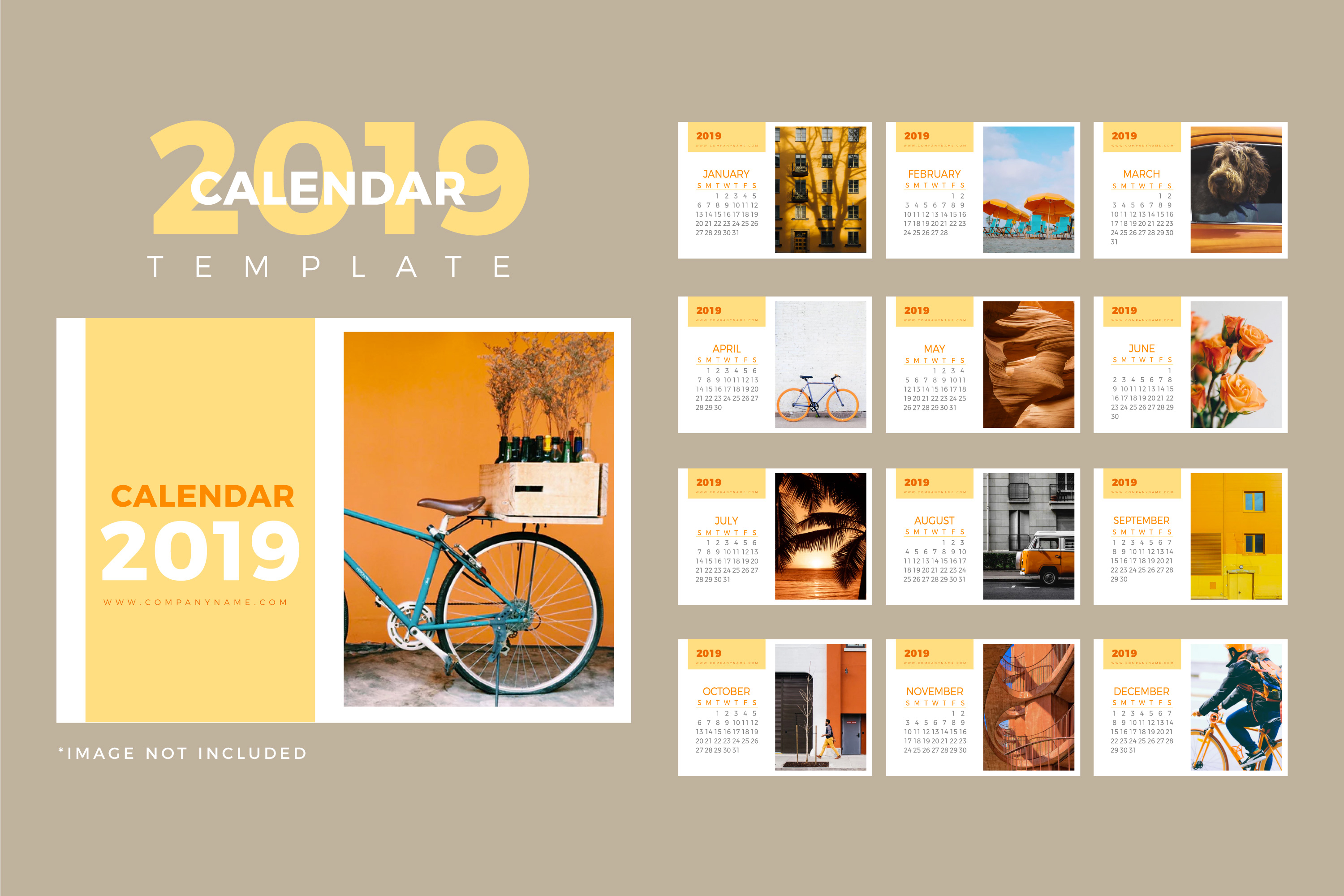 时尚简约的2019新年挂历日历矢量素材模板 Stylish Minimalist 2019 New Year Calendar Calendar Vector Material Template_img_2