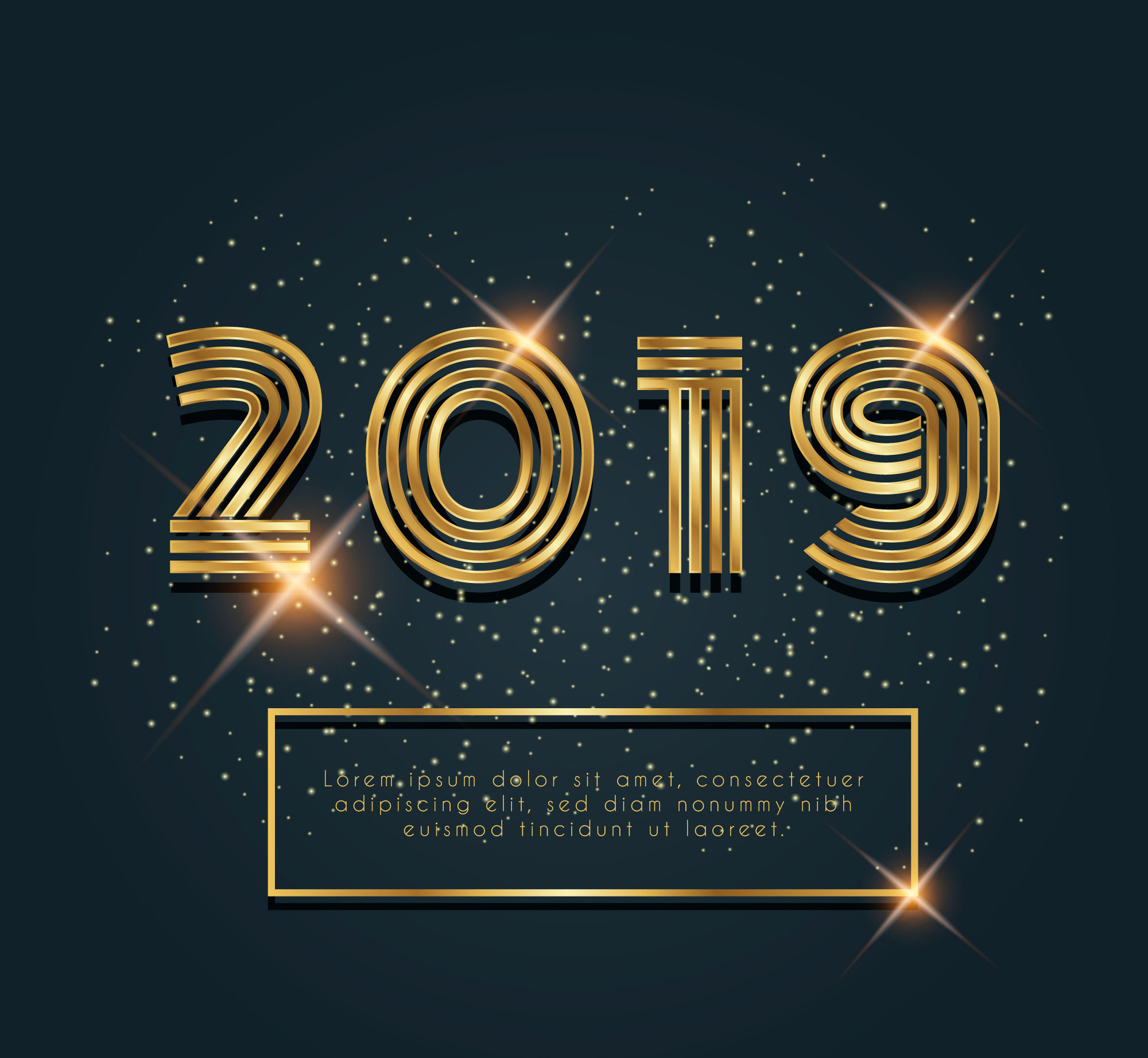 新年快乐创意2019时尚字体矢量素材 Happy New Year 2019 Stylish Text Design_img_2