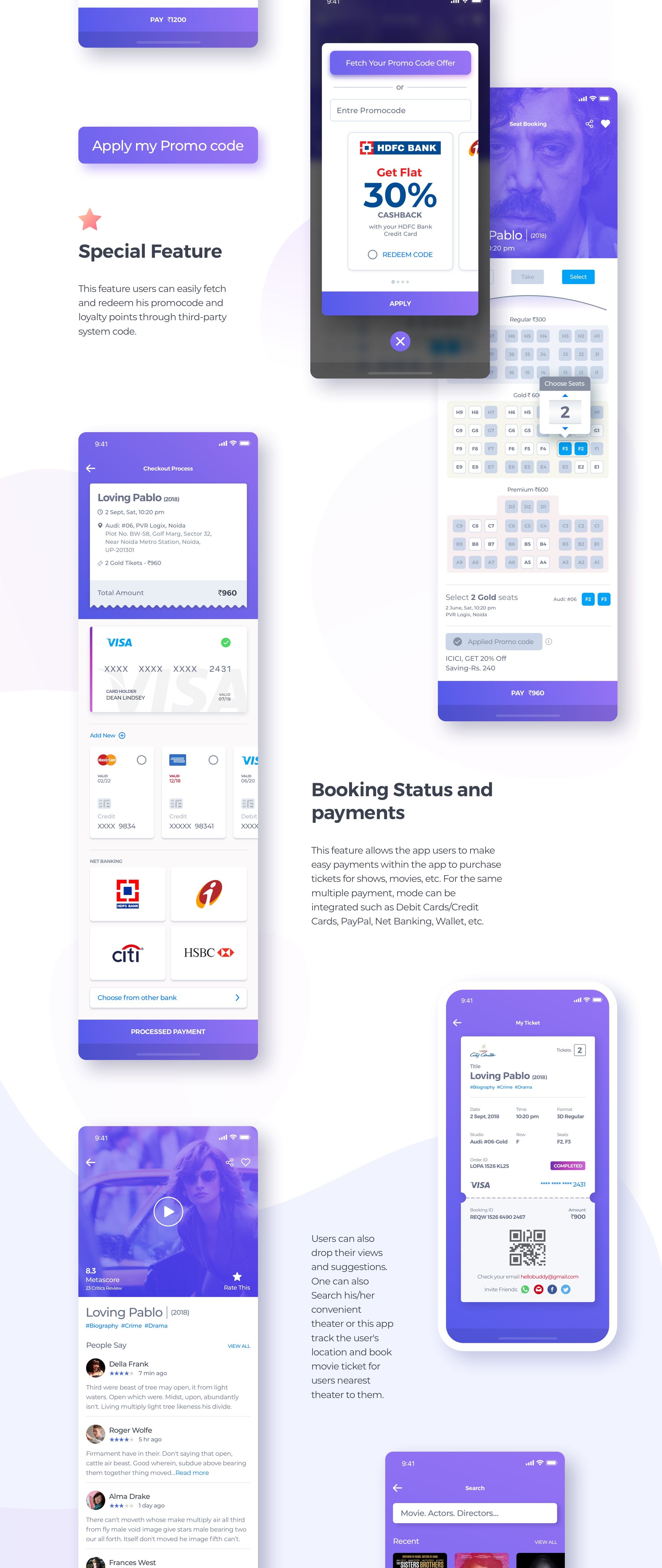 简约的电影订票APP UI工具包 Simple Movie Booking APP UI Kits_img_2