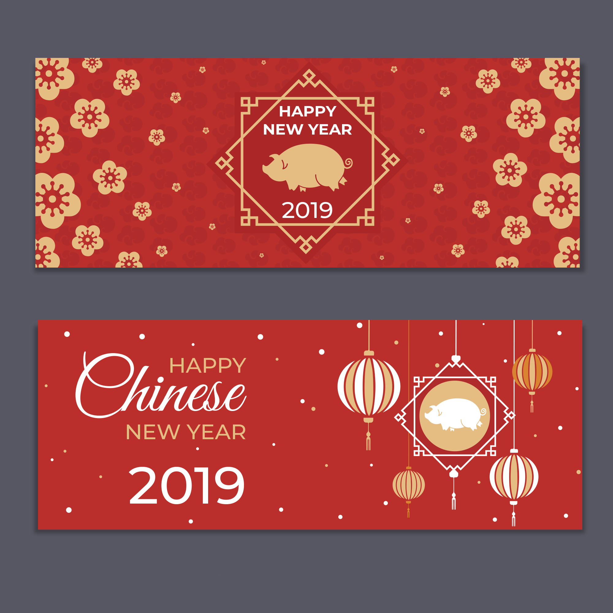 2019新年农历猪年贺卡矢量素材模板 2019 New Year Lunar Year Of The Pig Greeting Card Vector Material Template_img_2