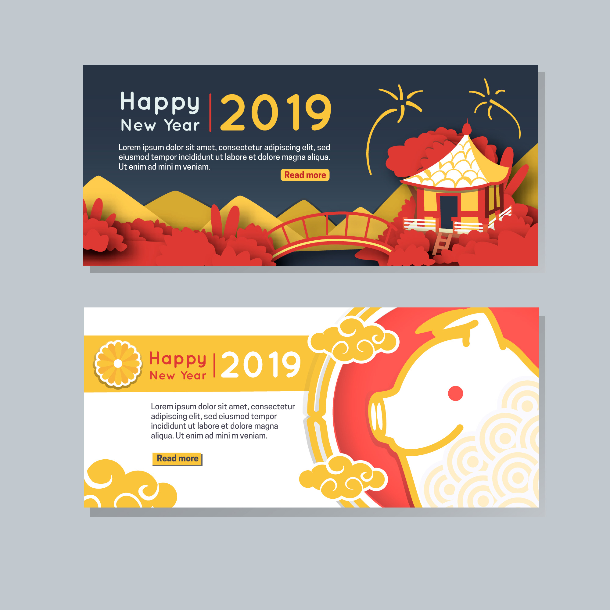 2019新年农历猪年贺卡矢量素材模板 2019 New Year Lunar Year Of The Pig Greeting Card Vector Material Template_img_2