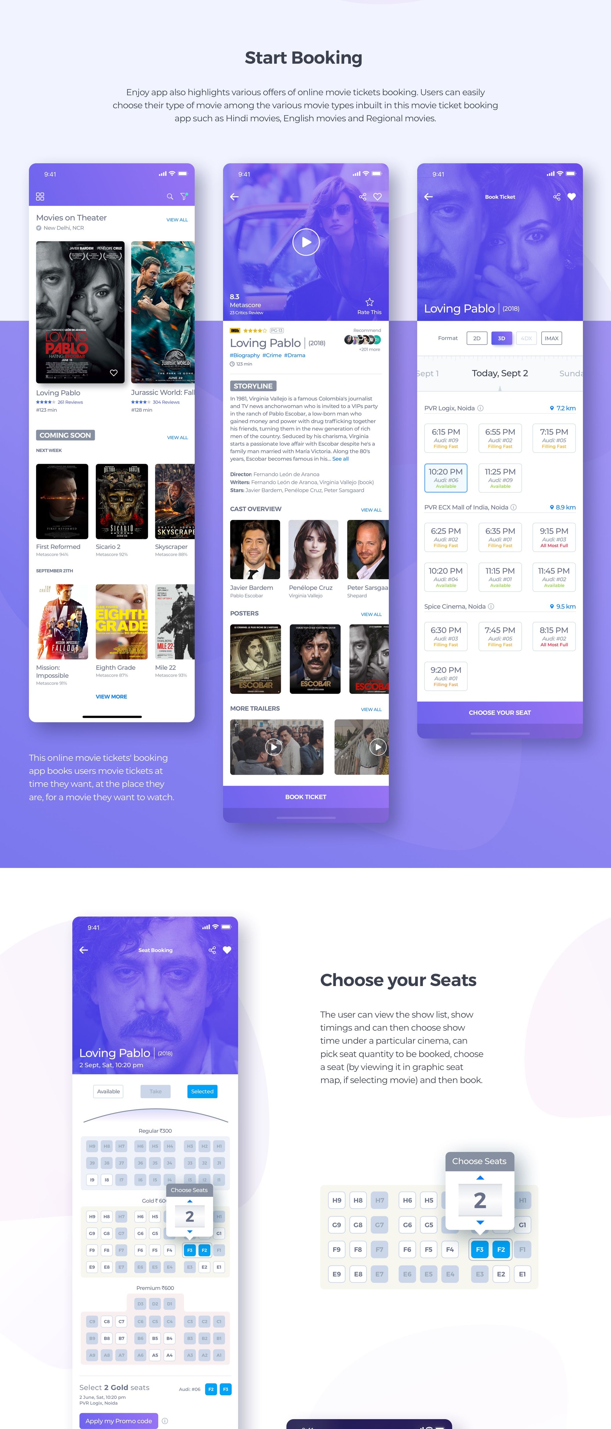 简约的电影订票APP UI工具包 Simple Movie Booking APP UI Kits_img_2