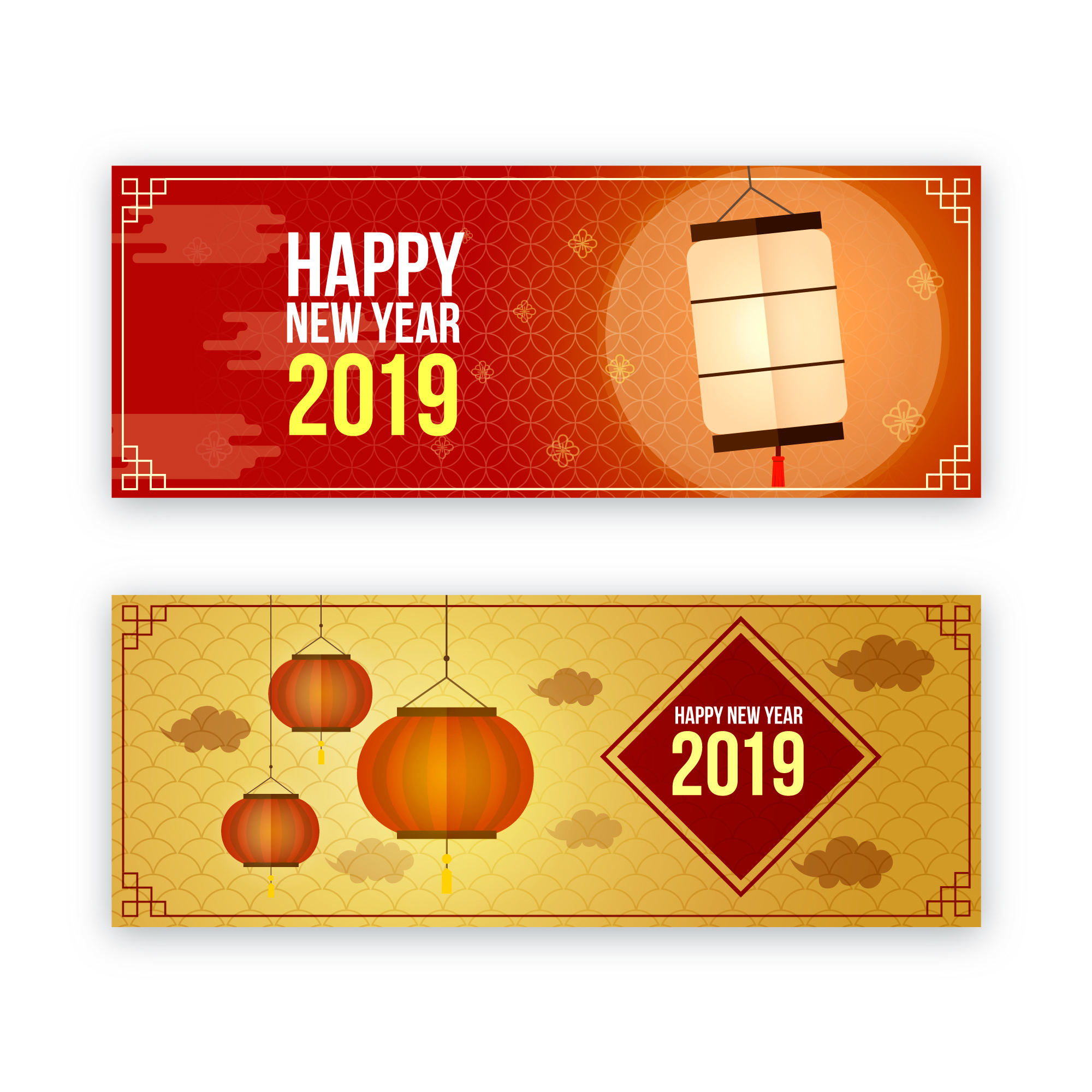 2019新年农历猪年贺卡矢量素材模板 2019 New Year Lunar Year Of The Pig Greeting Card Vector Material Template_img_2