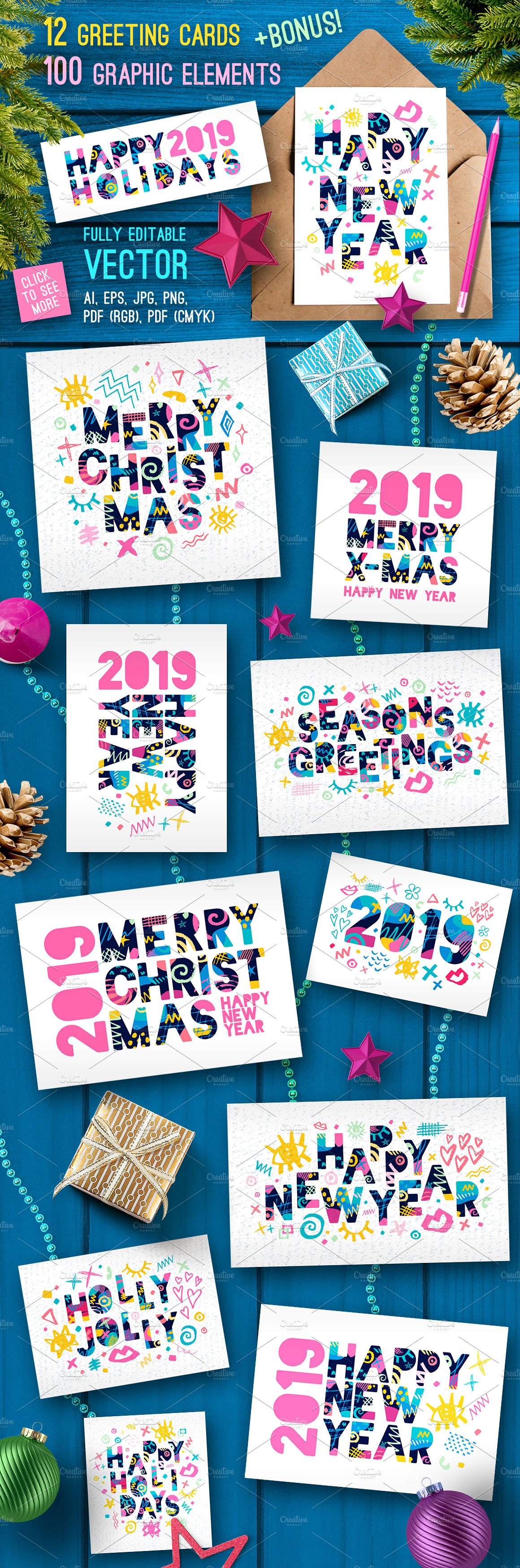 2019年新年圣诞节白色台历模板 2019 New Year Christmas White Bundle_img_2