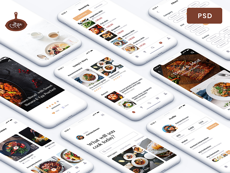 简约的食品外卖烹饪教学APP UI套件 Simple Food Takeaway Cooking Teaching APP UI Kit_img_2