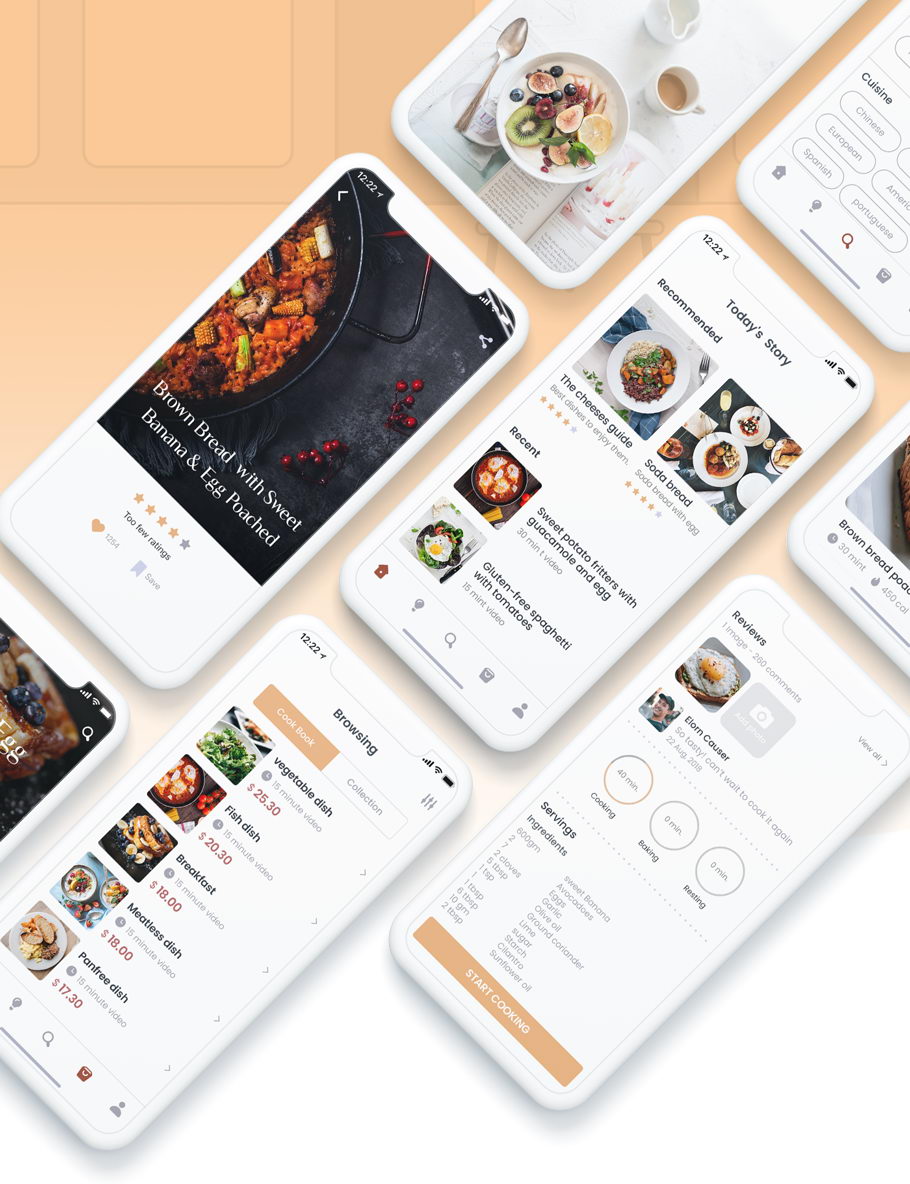 简约的食品外卖烹饪教学APP UI套件 Simple Food Takeaway Cooking Teaching APP UI Kit_img_2