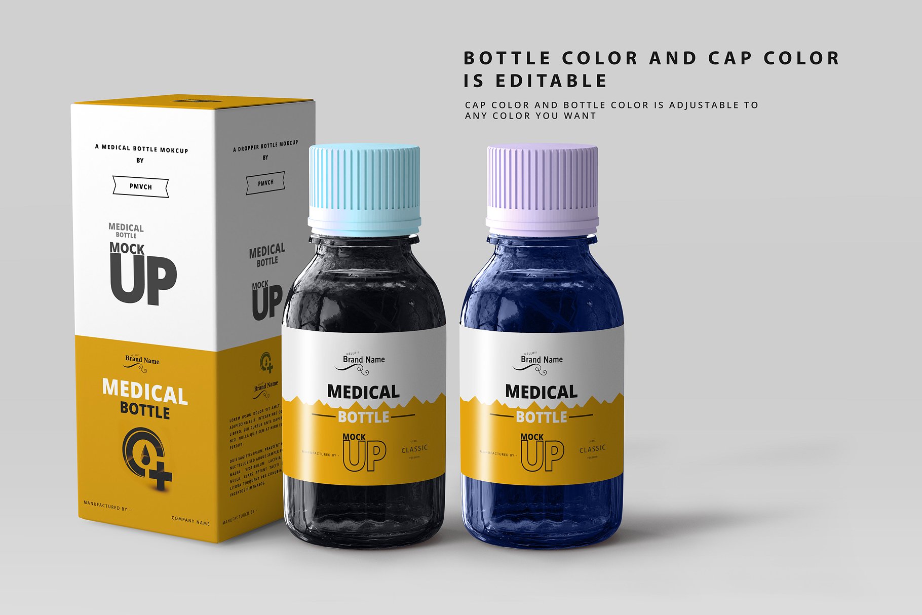 琥珀色玻璃瓶药瓶样机 Amber Medicine Bottle Mockups_img_2