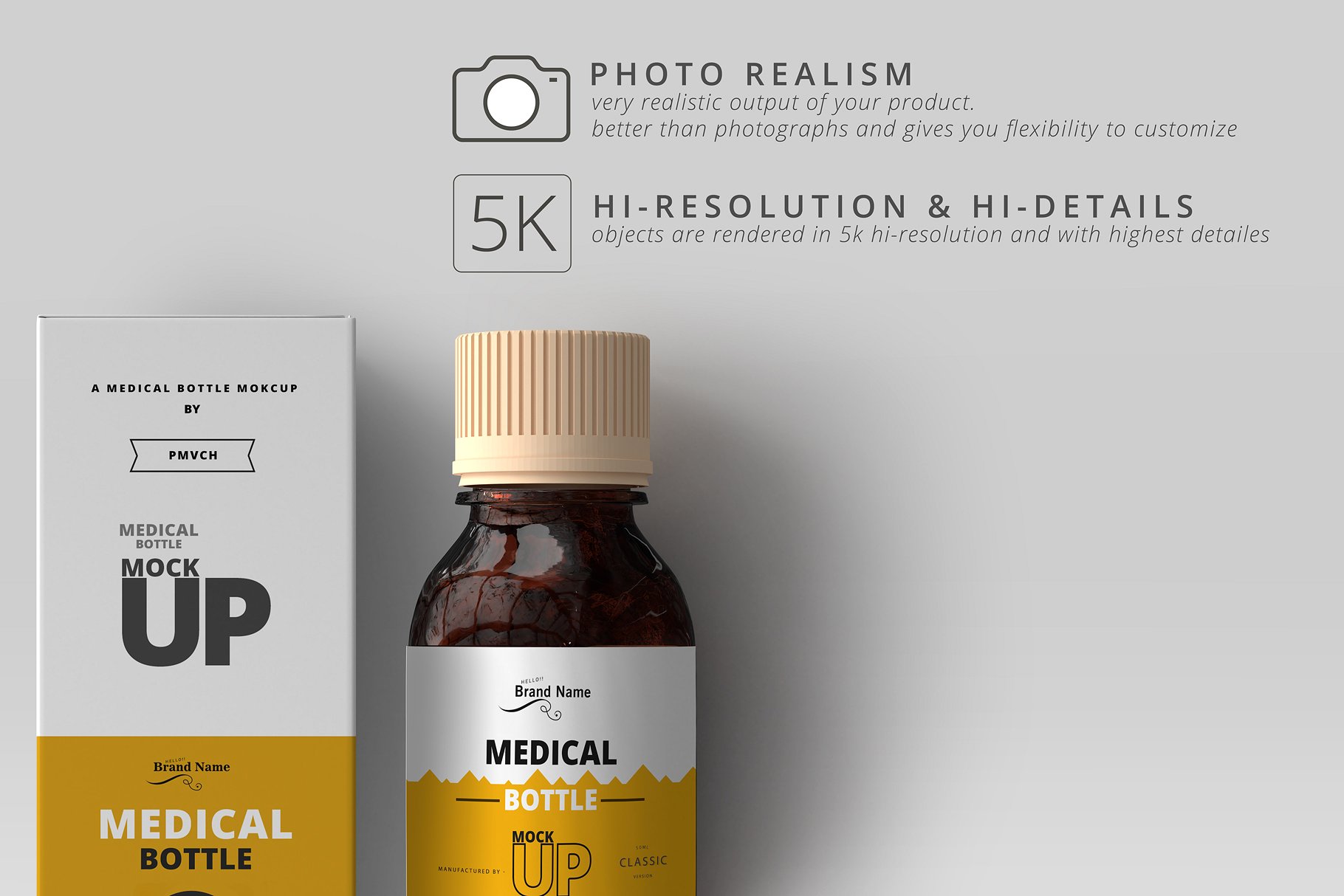 琥珀色玻璃瓶药瓶样机 Amber Medicine Bottle Mockups_img_2