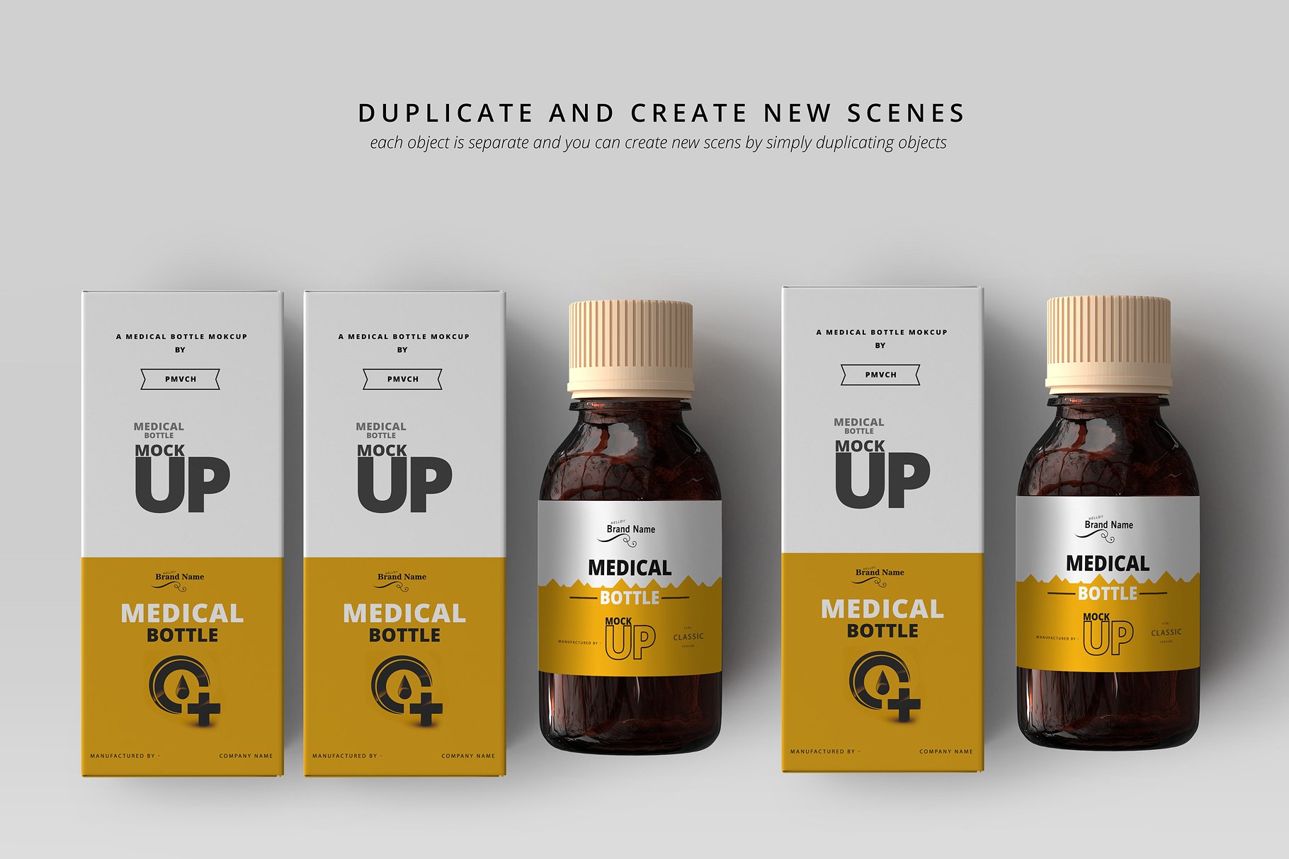 琥珀色玻璃瓶药瓶样机 Amber Medicine Bottle Mockups_img_2