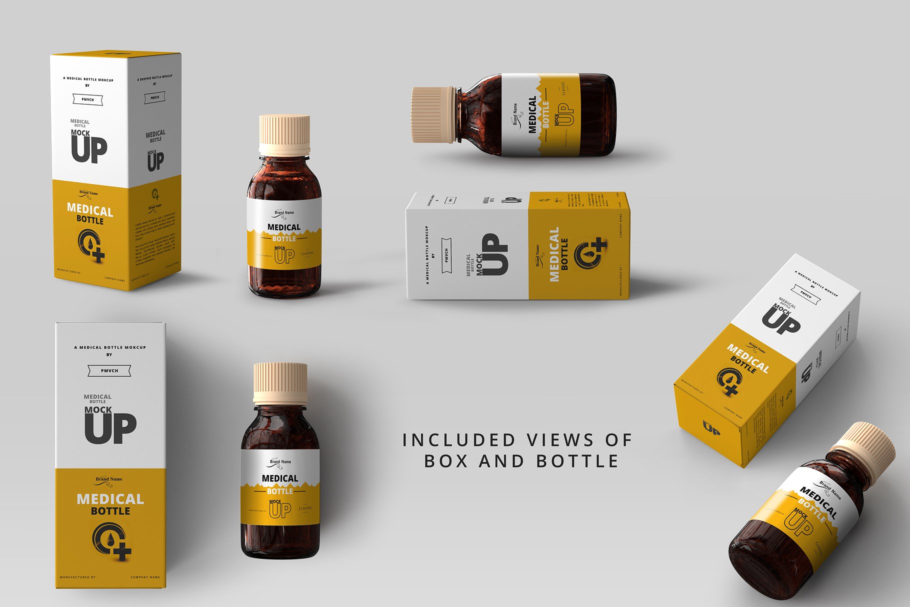 琥珀色玻璃瓶药瓶样机 Amber Medicine Bottle Mockups_img_2