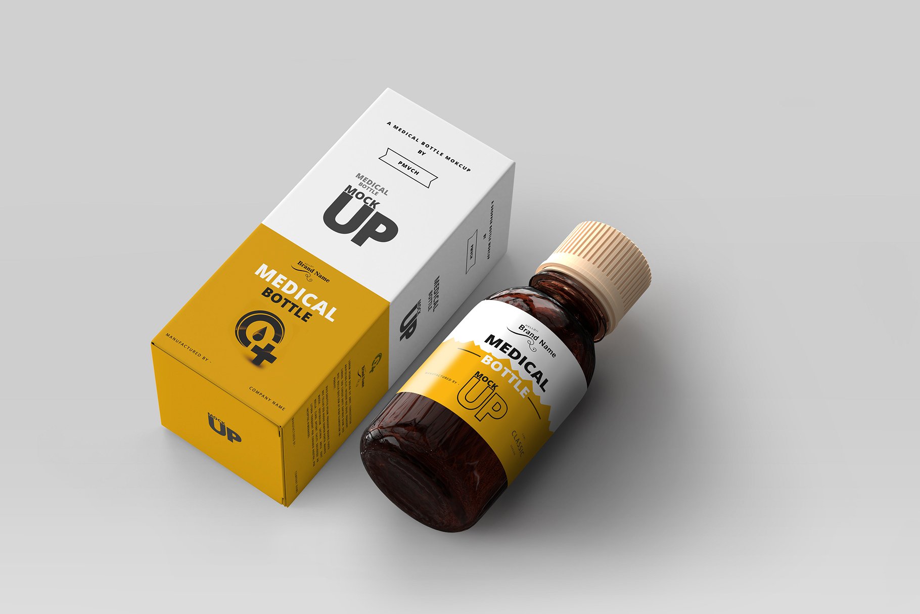 琥珀色玻璃瓶药瓶样机 Amber Medicine Bottle Mockups_img_2