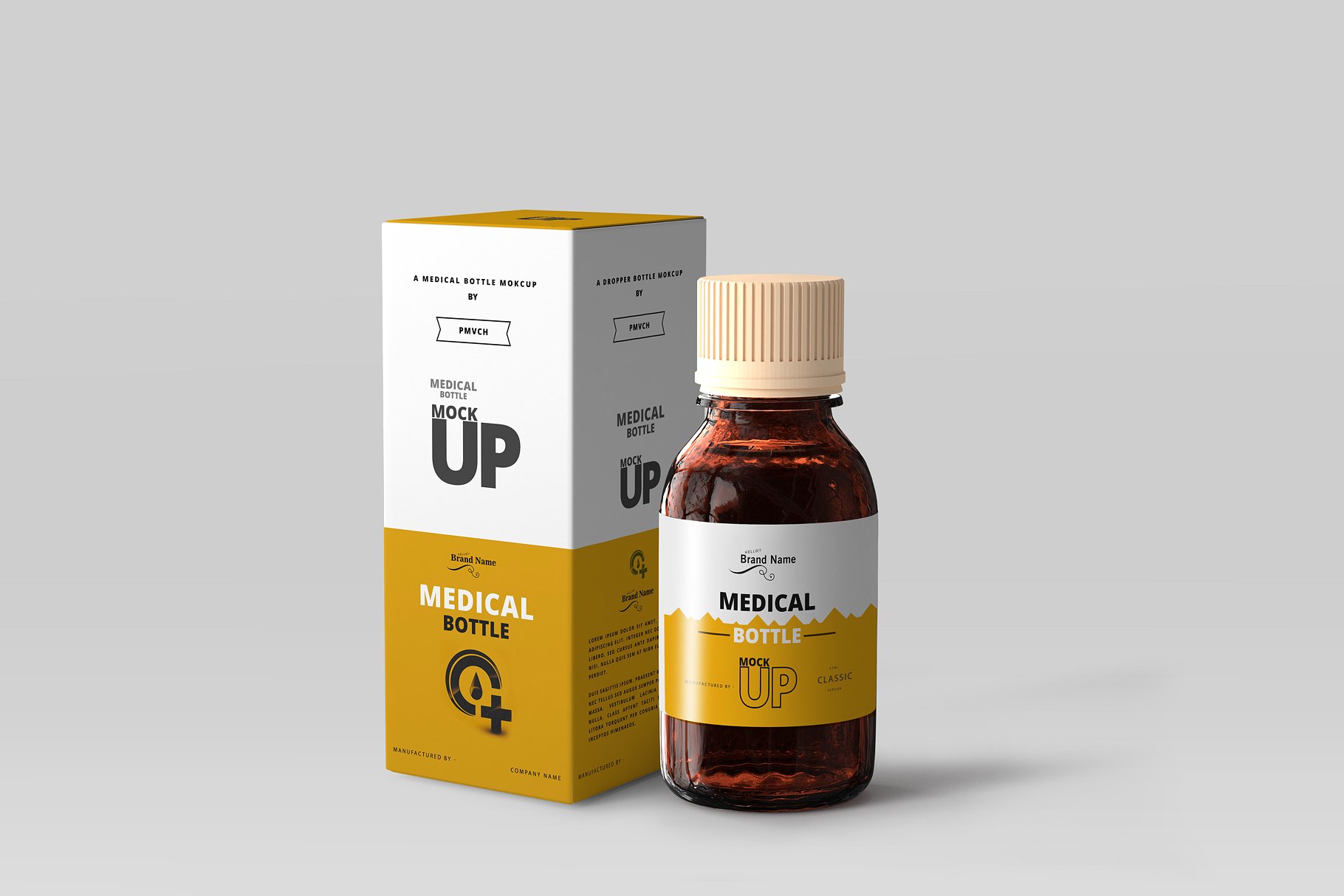 琥珀色玻璃瓶药瓶样机 Amber Medicine Bottle Mockups_img_2