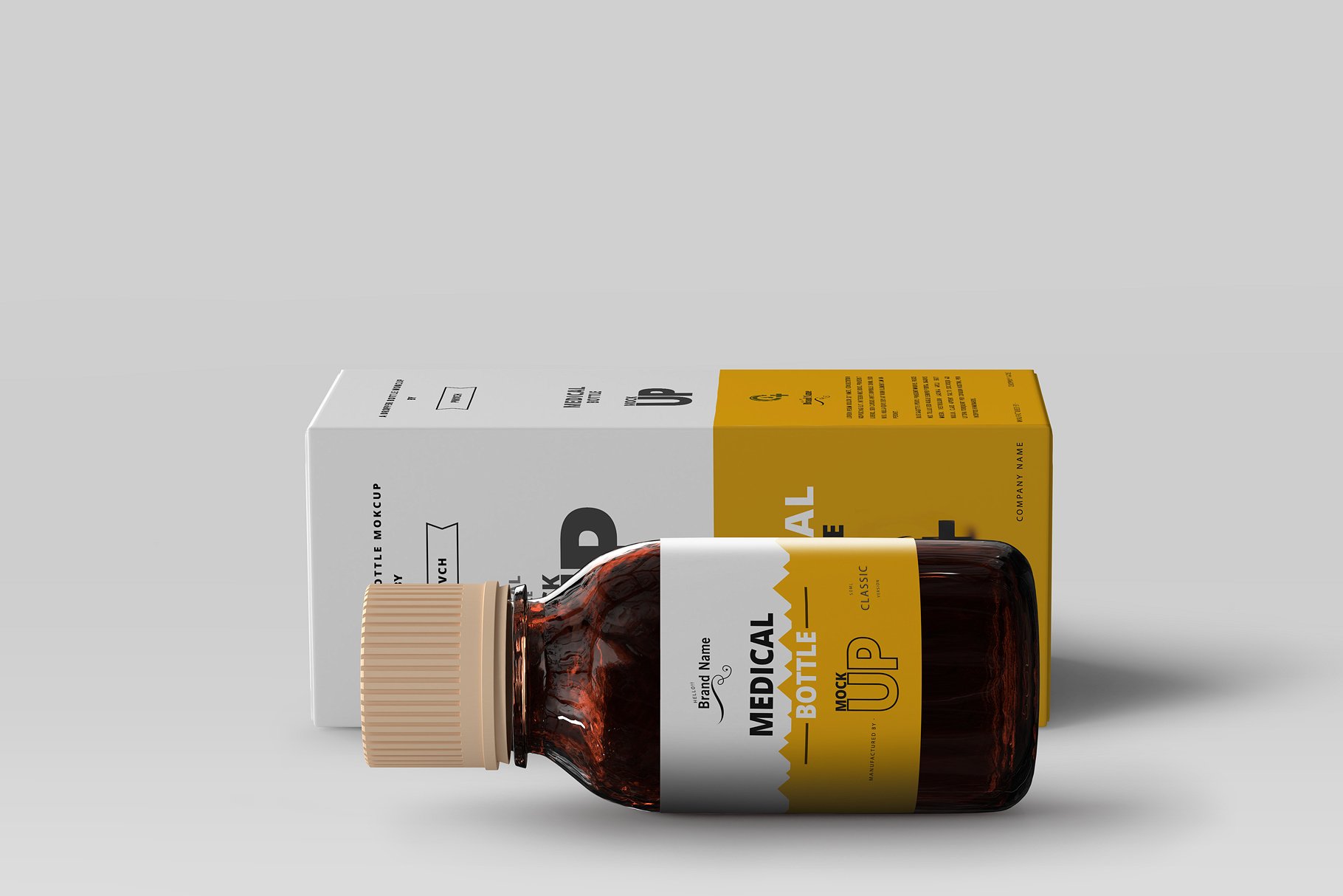 琥珀色玻璃瓶药瓶样机 Amber Medicine Bottle Mockups_img_2