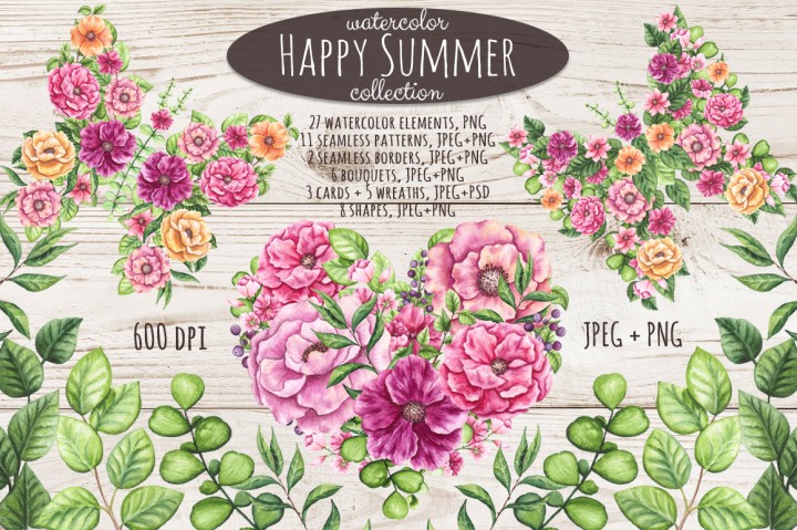 超高分辨率的手绘花圈花朵水彩画集 Flowers And Space Watercolor Bundle[4.38G]_img_2
