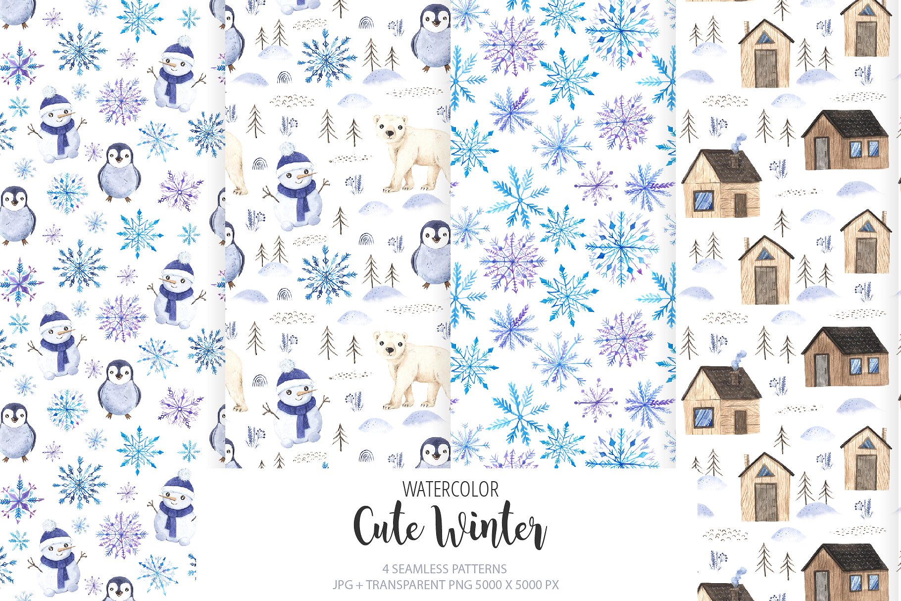 可爱的手绘冬季圣诞装饰动物花卉松树水彩画集 BUNDLE Winter Hygge Watercolor Kit_img_2