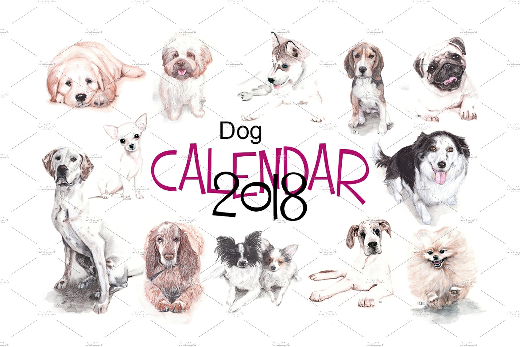 2019可爱的小狗狗元素的台历模板 2019 Cute Puppy Dog Element Desk Template_img_2