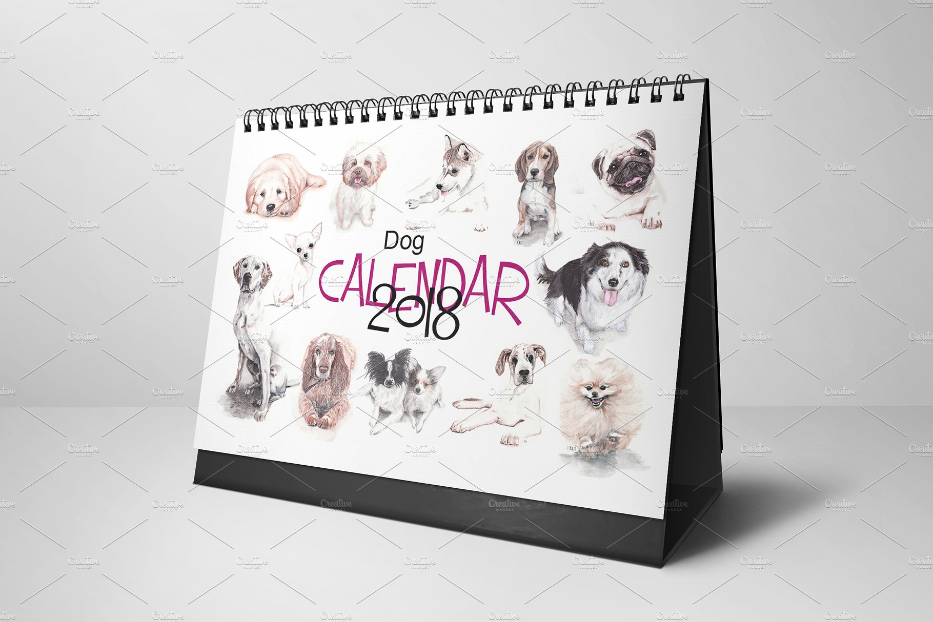 2019可爱的小狗狗元素的台历模板 2019 Cute Puppy Dog Element Desk Template_img_2