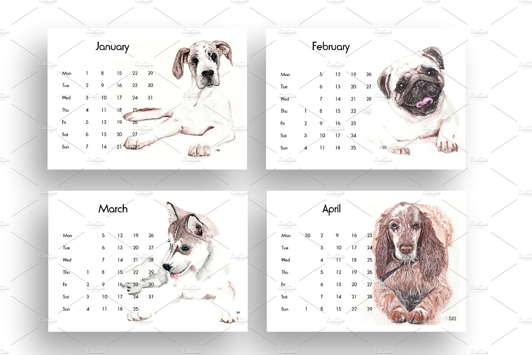 2019可爱的小狗狗元素的台历模板 2019 Cute Puppy Dog Element Desk Template_img_2