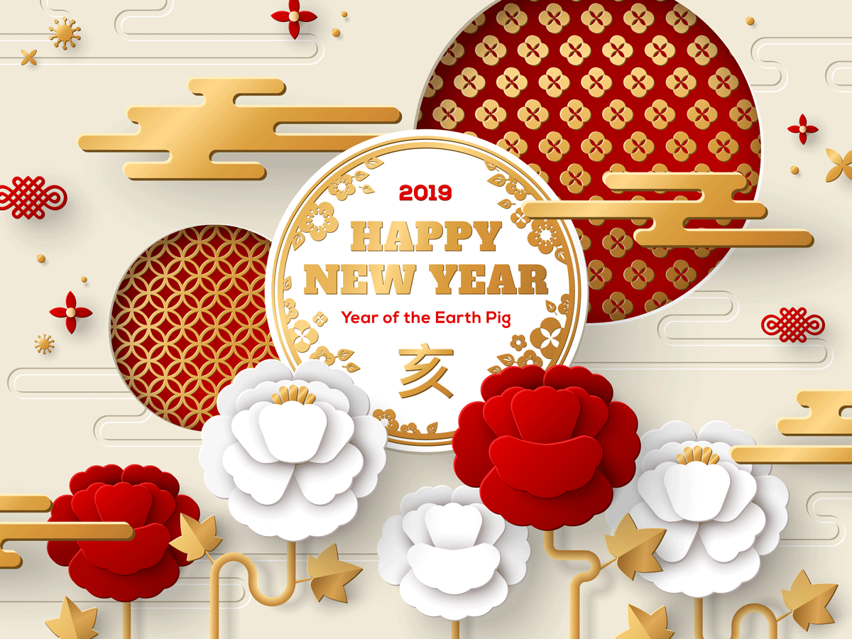 2019中国年和新年快乐矢量图案 2019 Chinese Year And Happy New Year Vector Pattern_img_2