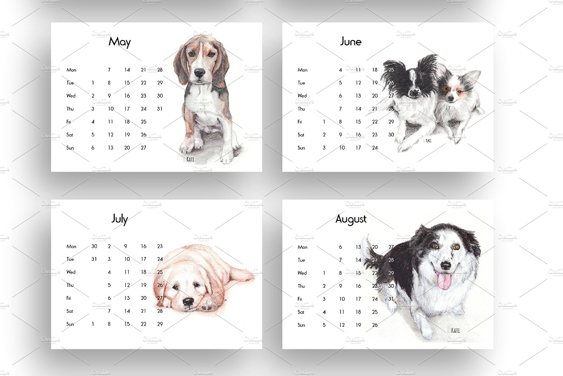 2019可爱的小狗狗元素的台历模板 2019 Cute Puppy Dog Element Desk Template_img_2