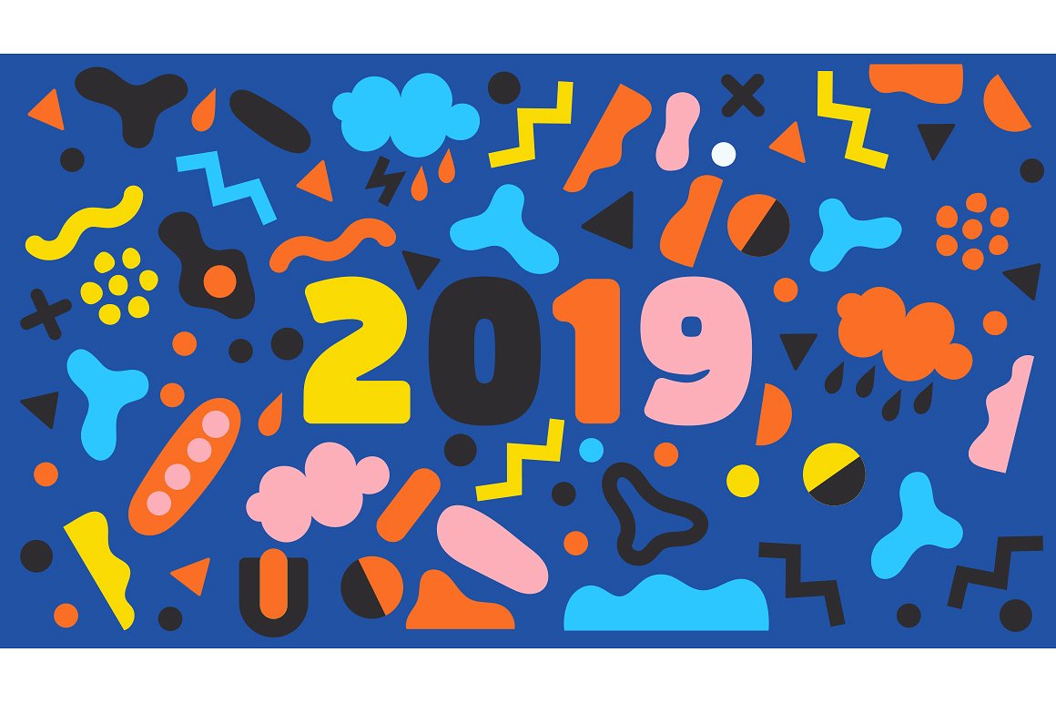 2019年新年矢量卡通背景 2019 New Year Vector Cartoon Background_img_2