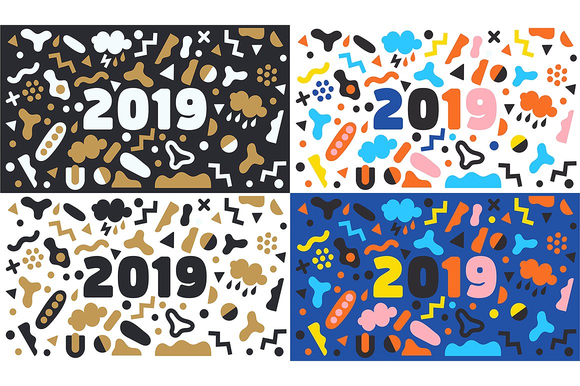 2019年新年矢量卡通背景 2019 New Year Vector Cartoon Background_img_2