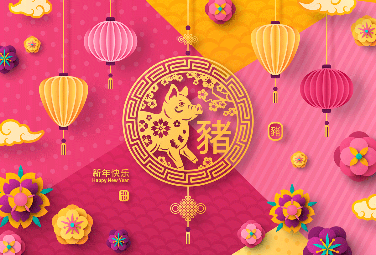 2019中国年和新年快乐矢量图案 2019 Chinese Year And Happy New Year Vector Pattern_img_2