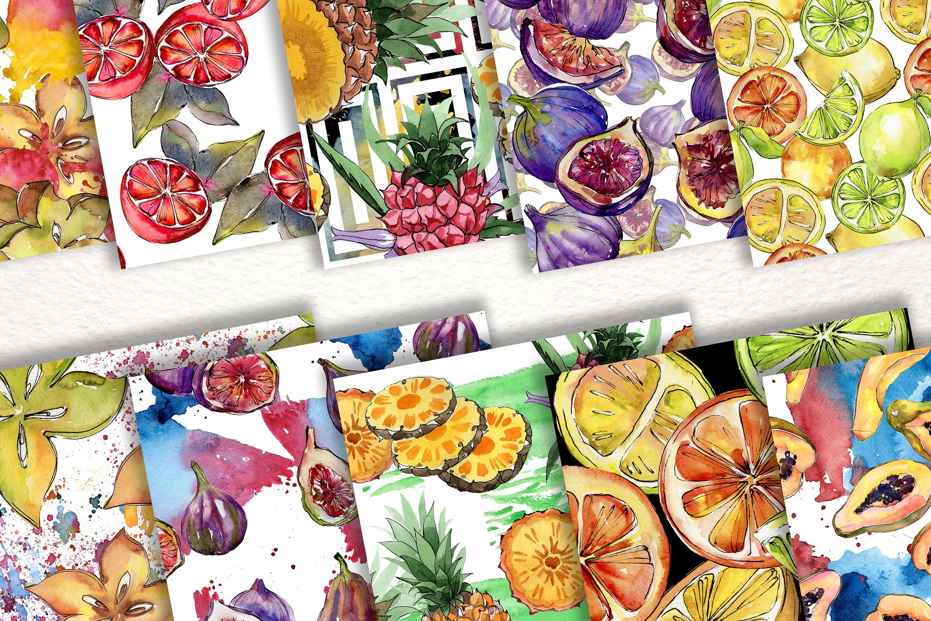 100美味的手绘水果水彩画集 100 Yummy Patterns Of Fruits JPG Watercolor Set_img_2