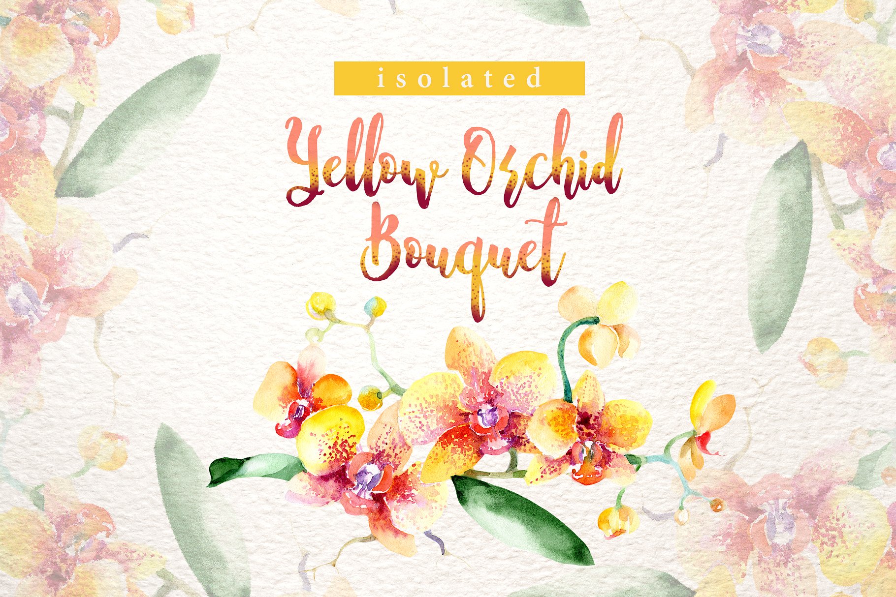 黄色兰花花束PNG手绘水彩插图集 Yellow Orchid Bouquet PNG Watercolor_img_2