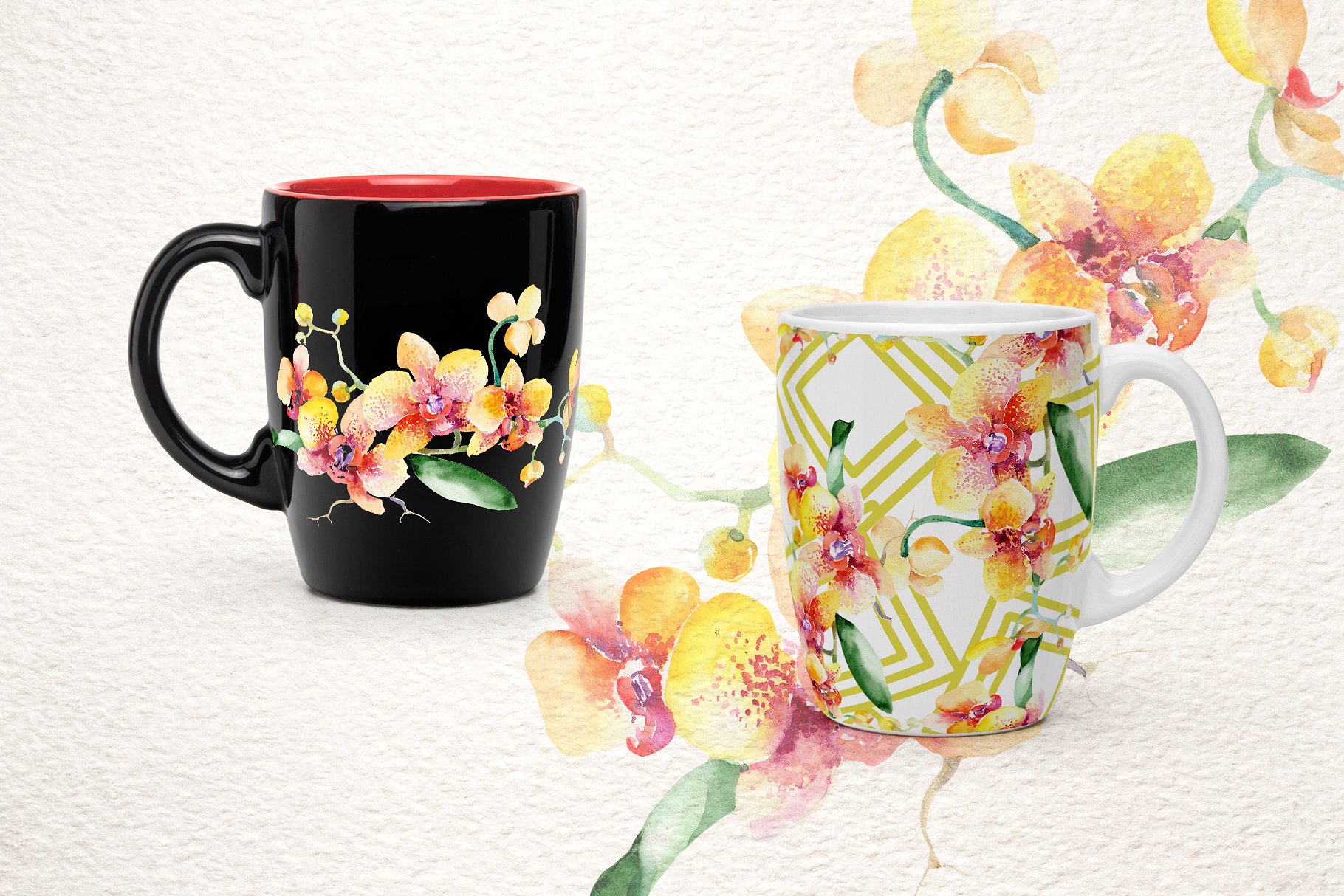 黄色兰花花束PNG手绘水彩插图集 Yellow Orchid Bouquet PNG Watercolor_img_2