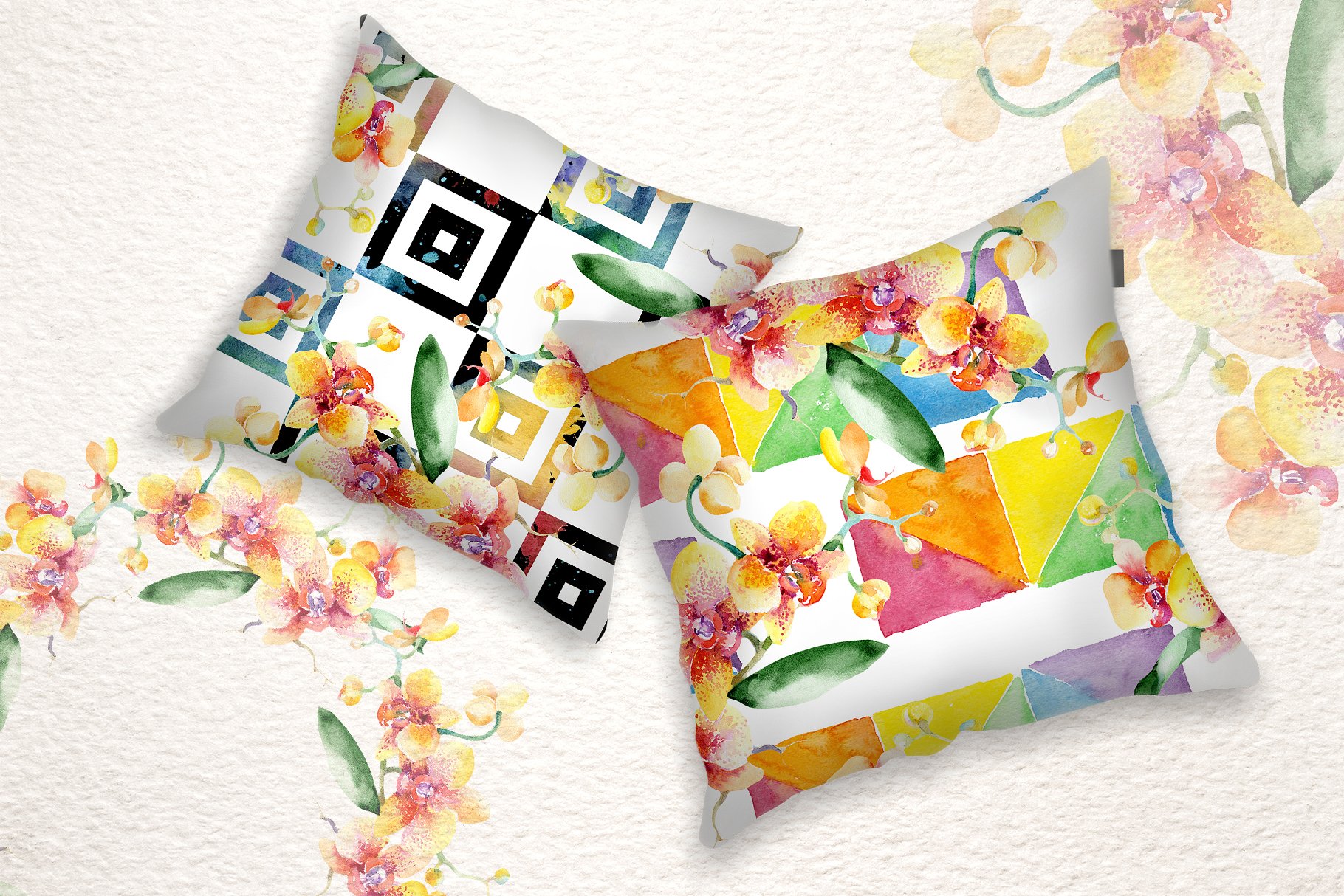 黄色兰花花束PNG手绘水彩插图集 Yellow Orchid Bouquet PNG Watercolor_img_2