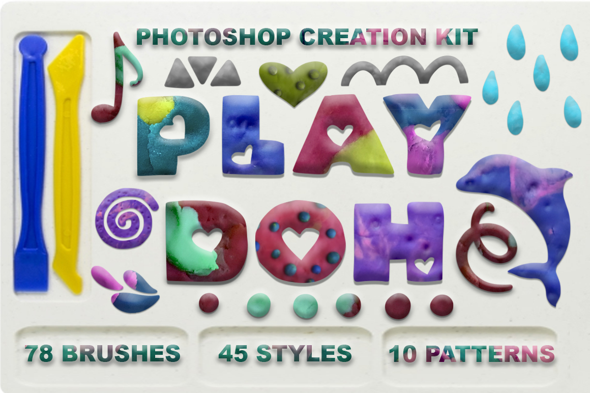 儿童手捏橡皮泥卡通字体图层样式 Play Doh Photoshop Creation Kit_img_2