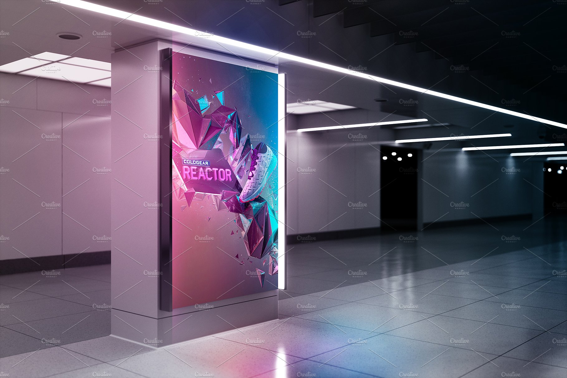 多角度的地铁火车站广告牌样机 Billboard Mockup - Ad Station Series_img_2