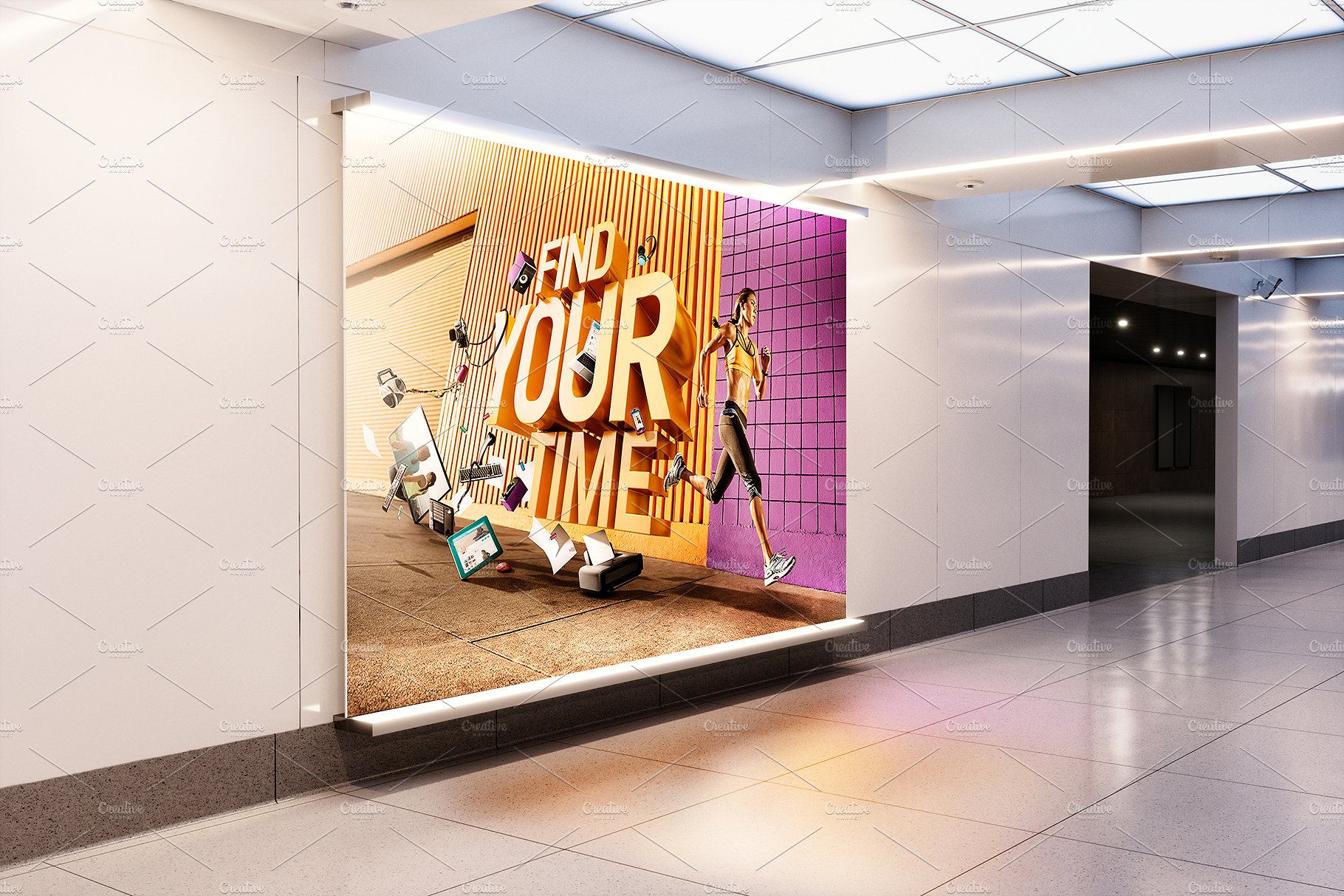 多角度的地铁火车站广告牌样机 Billboard Mockup - Ad Station Series_img_2